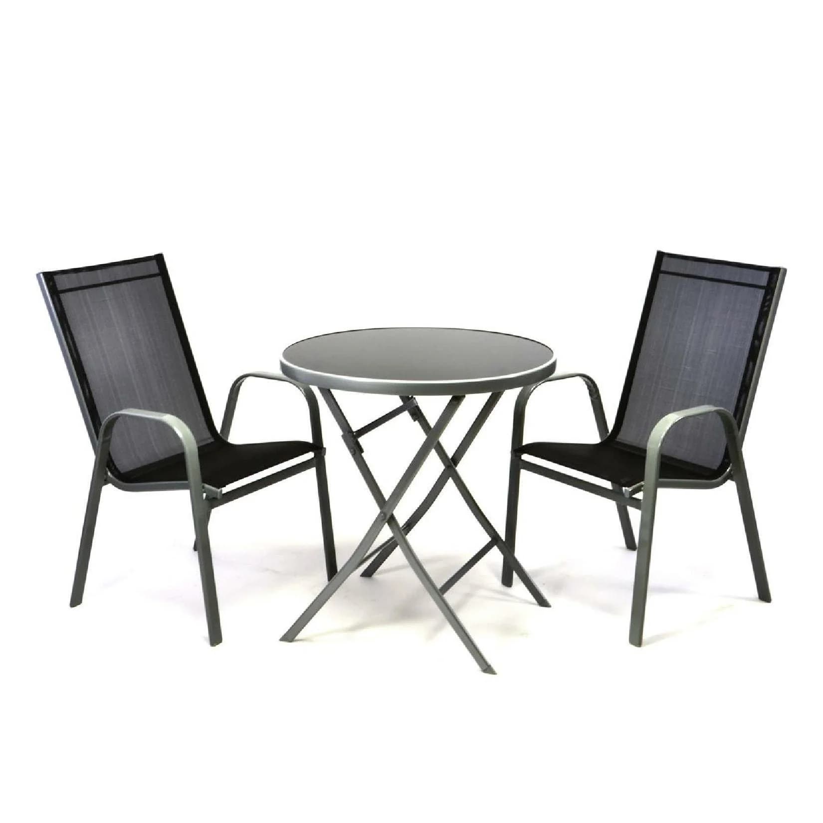 VCM 3-tlg. Gartenmöbelset Klapptisch Schwarz Glasplatte Bistroset