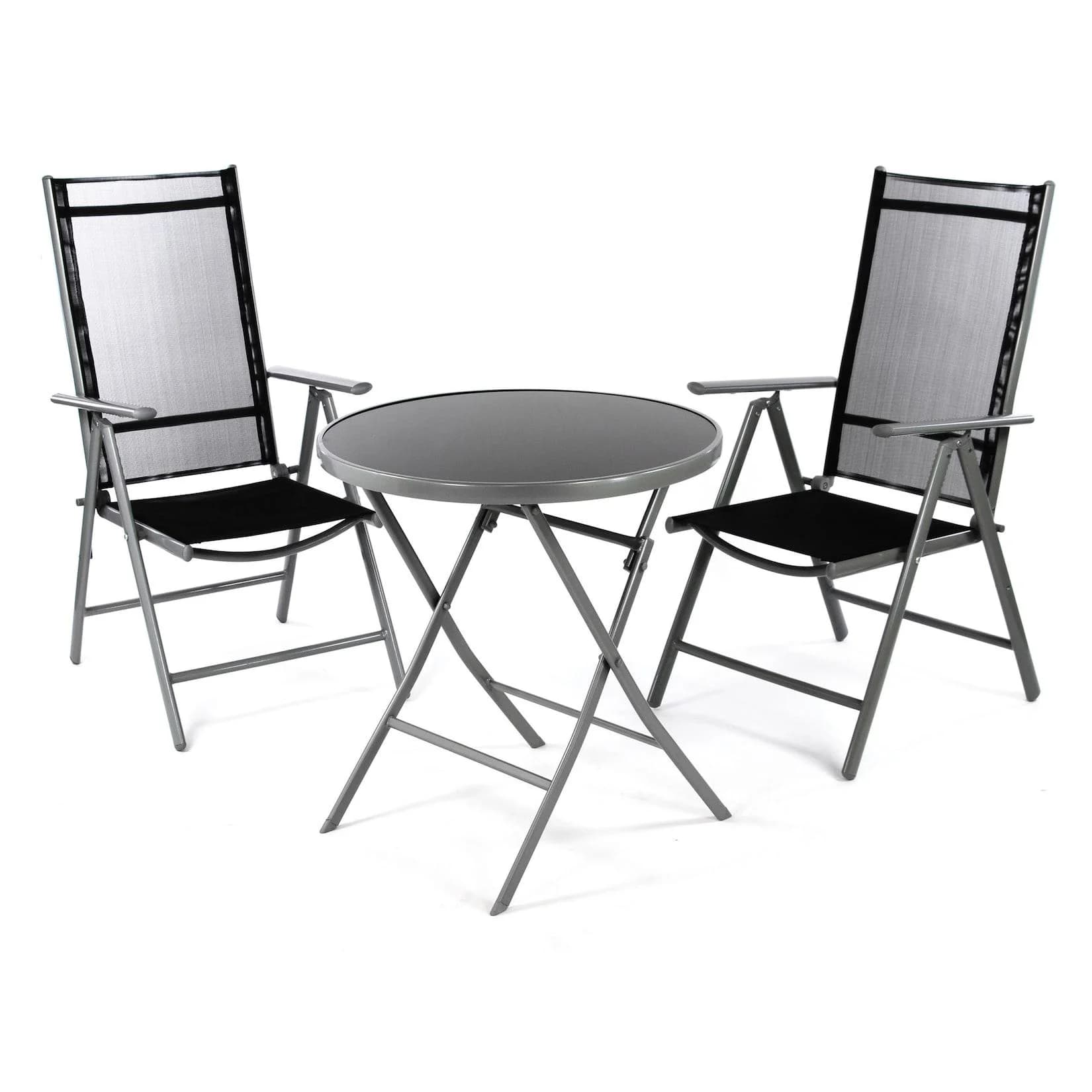 VCM 3-tlg. Gartenmöbelset Schwarz Klapptisch Stapelstühle