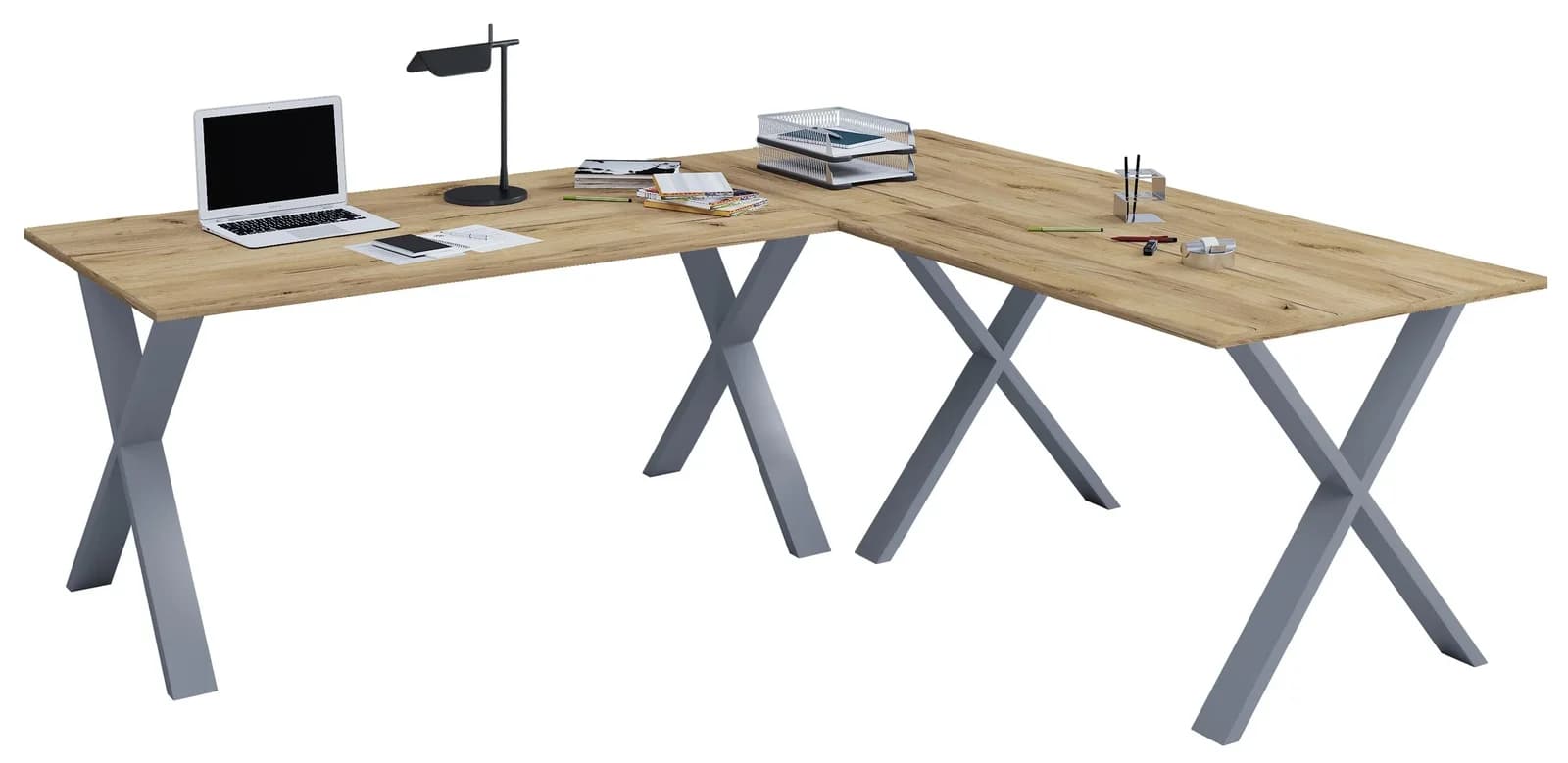 VCM Eckschreibtisch Lona X L-Form Braun/Silber - Bild 2
