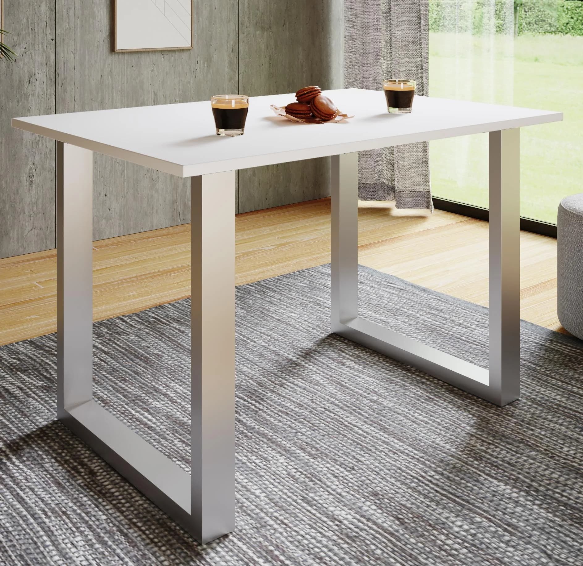 VCM Esstisch Xona U Weiß Silber Holzstruktur Metallfußgestell - Bild 4