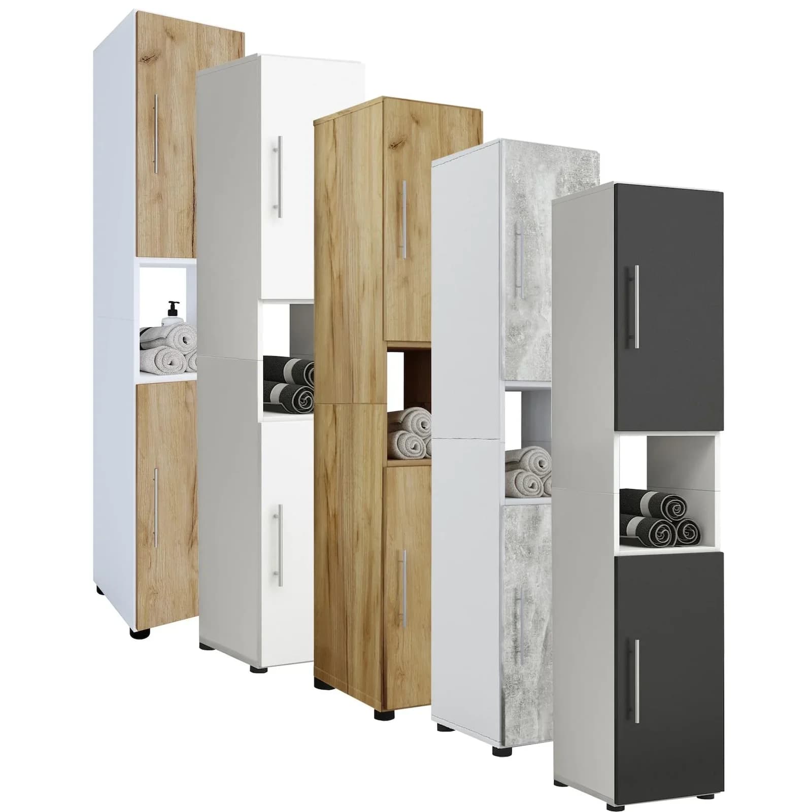 VCM Hochschrank Flandu Weiß Grau Holz Badmöbel