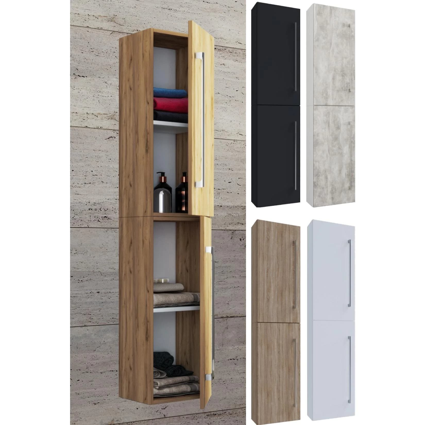 VCM Hochschrank Badinos 2 Honig-Eiche mit 2 Drehtüren