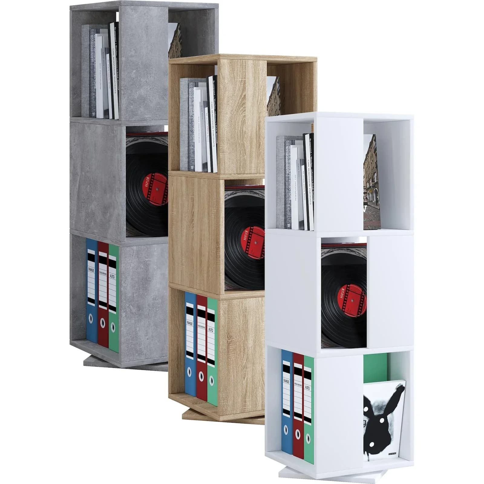 VCM Bücherregal Stifta XL Weiß Drehbar 3 Fächer Holzoptik