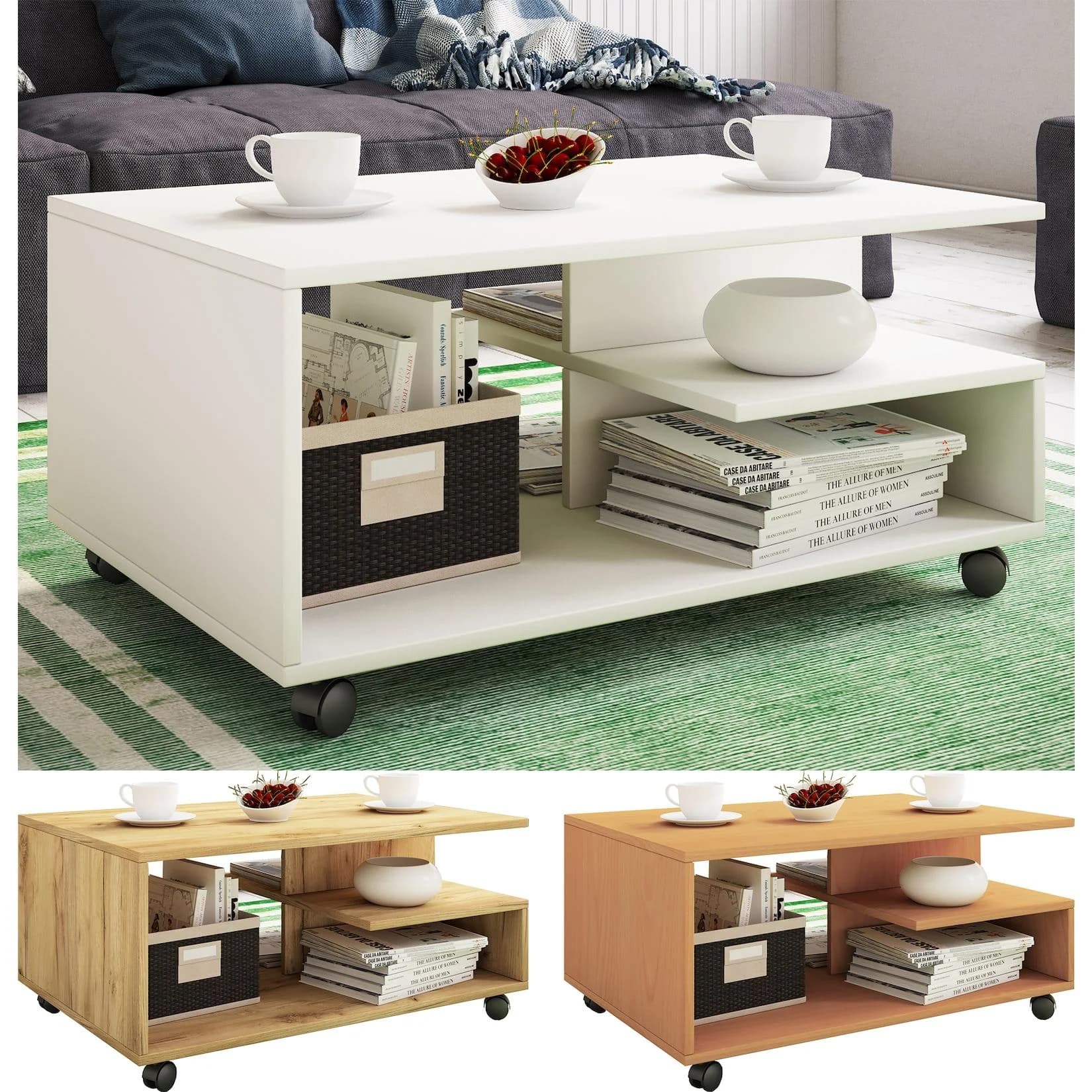 VCM Couchtisch Stango L Weiß Holzwerkstoff mit Stauraum