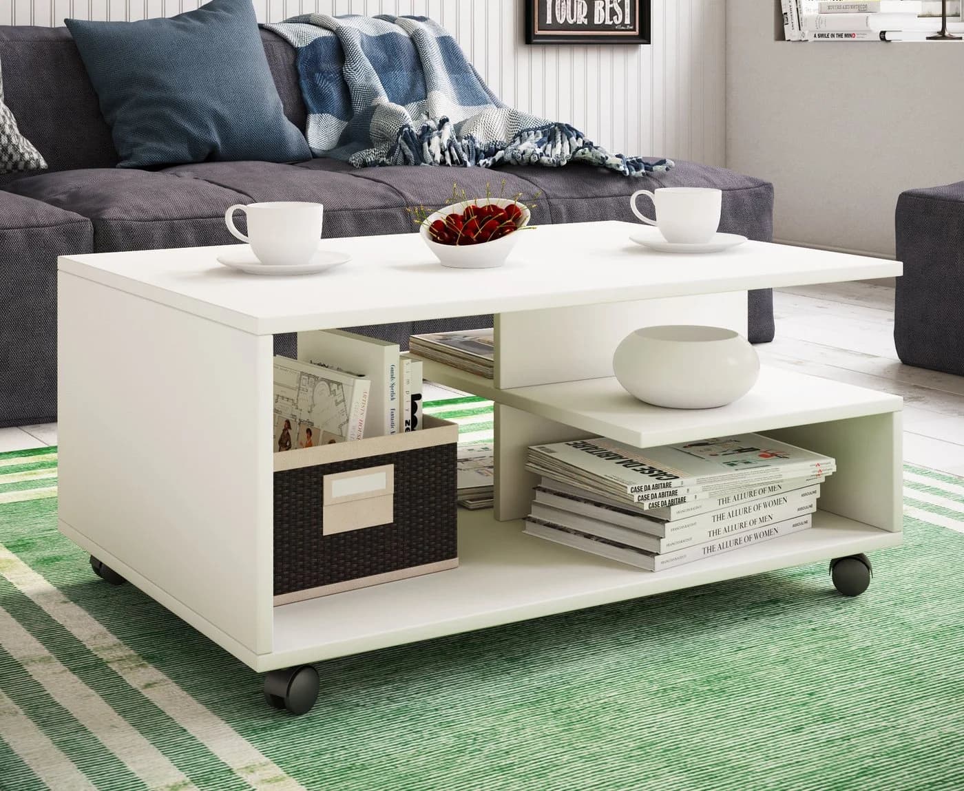VCM Couchtisch Stango L Weiß Holzwerkstoff mit Stauraum - Bild 4