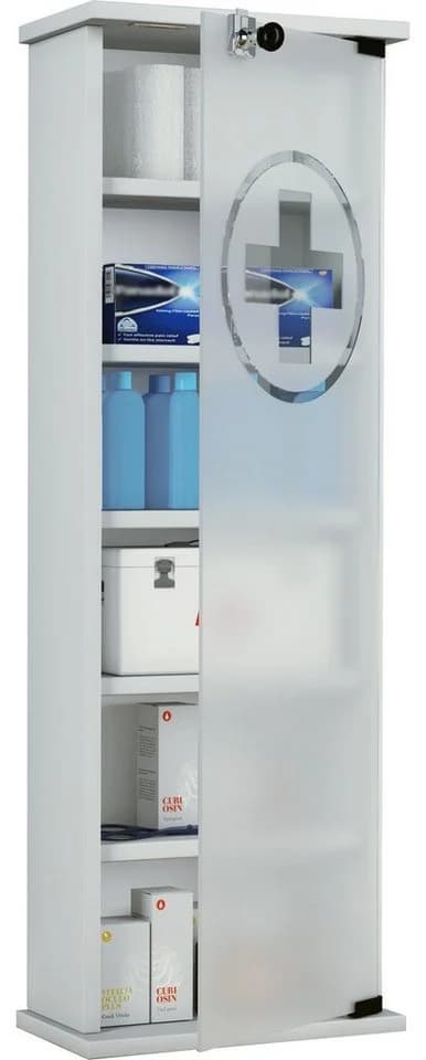 VCM Medizinschrank Gusal Weiß mit Glastür und Schloss - Bild 2