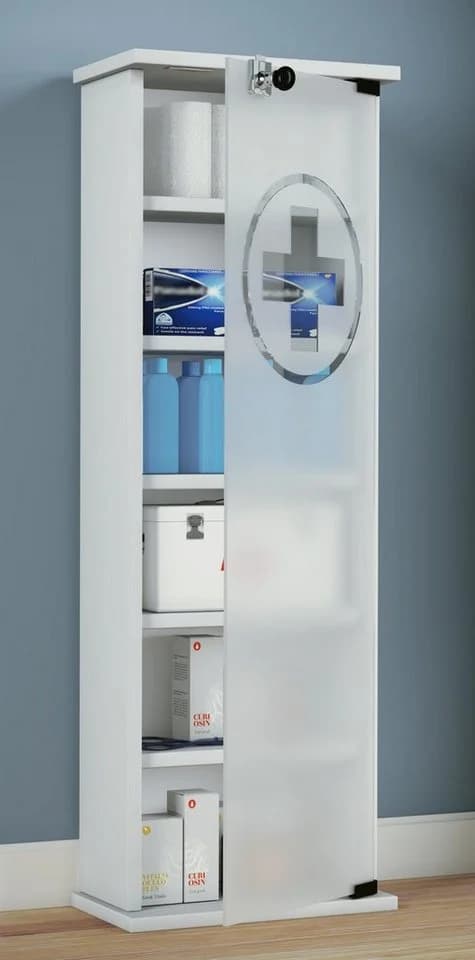VCM Medizinschrank Gusal Weiß mit Glastür und Schloss - Bild 5