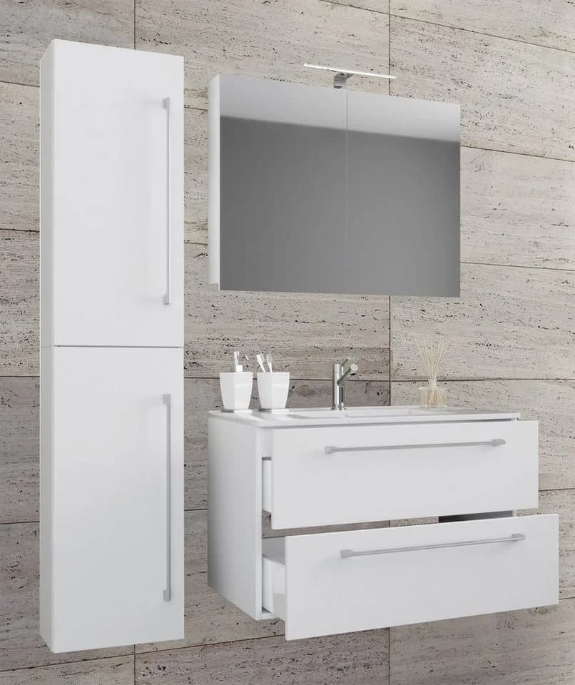 Mid.you Badezimmer-Set Weiß Metall 4-teilig 2,2 Schubladen 93 cm Hängend - Bild 2