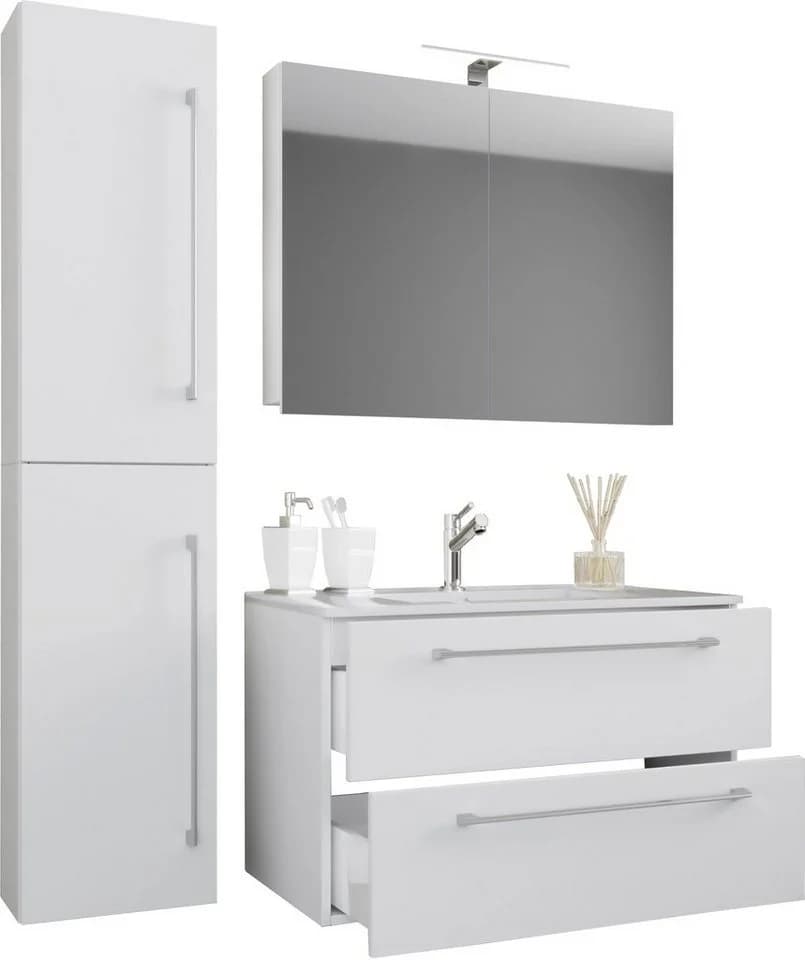 Mid.you Badezimmer-Set Weiß Metall 4-teilig 2,2 Schubladen 93 cm Hängend - Bild 3