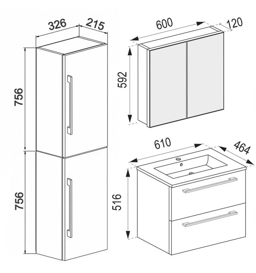 Mid.you Badezimmer-Set Weiß Metall 4-teilig 2,2 Schubladen 93 cm Hängend - Bild 4