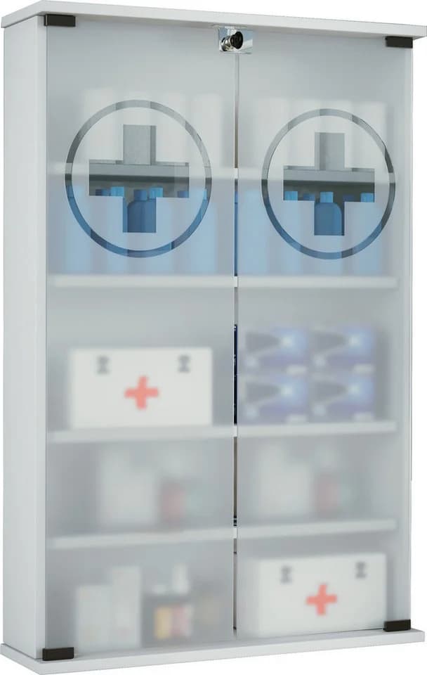VCM Medizinschrank Honula Weiß mit Glastüren - Bild 2
