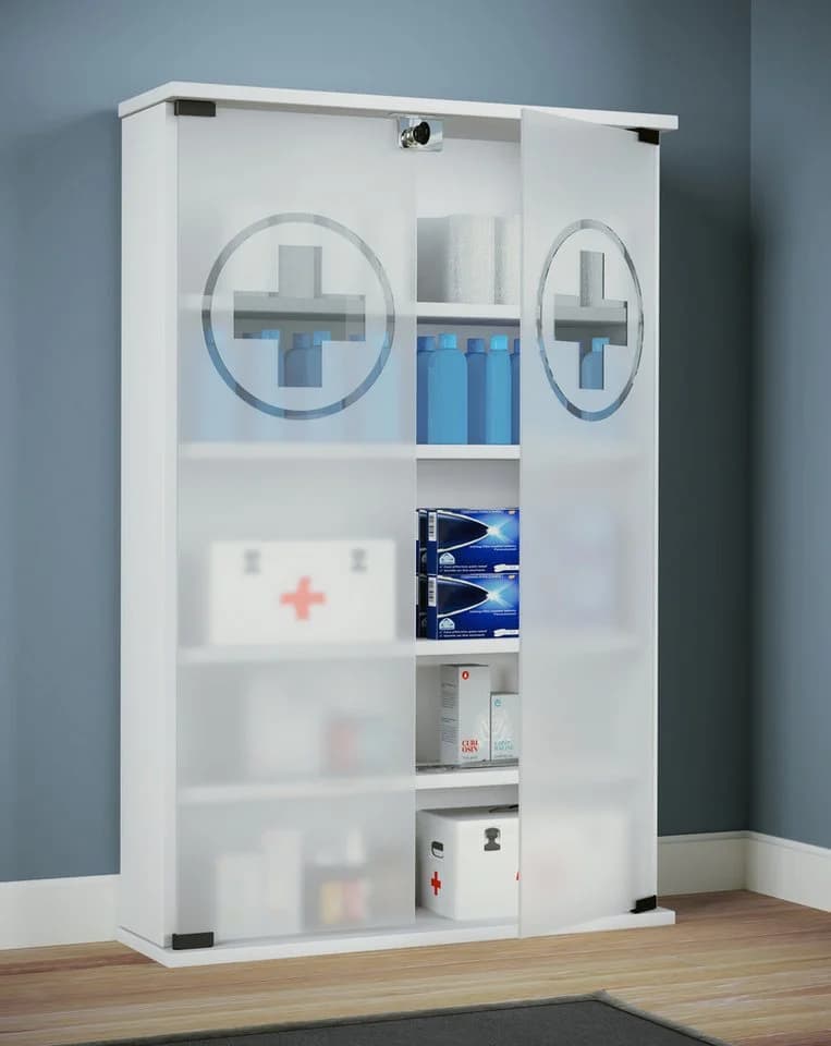 VCM Medizinschrank Honula Weiß mit Glastüren - Bild 4
