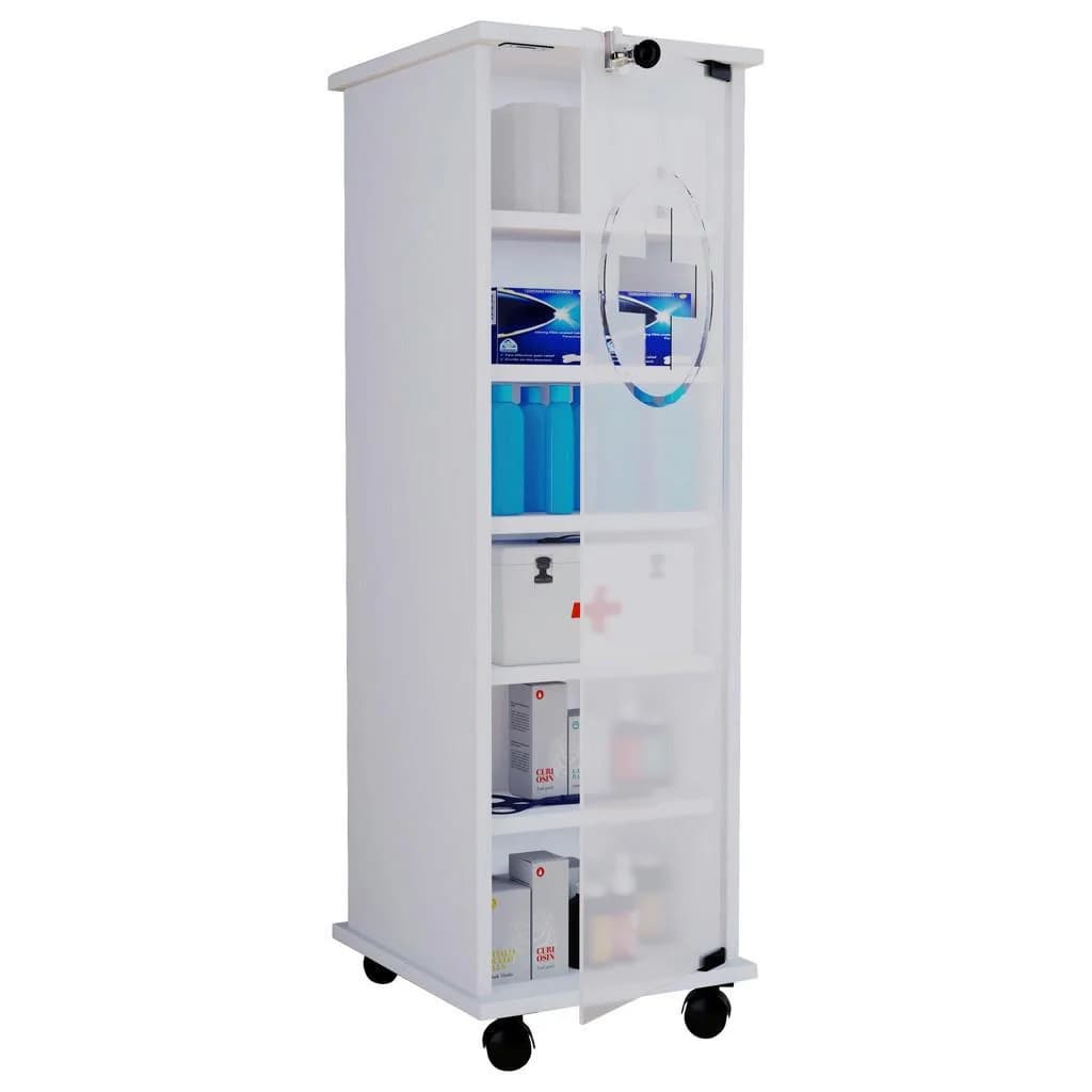 VCM Medizinschrank Nilusa Weiß mit Glastüren und Rollen - Bild 2