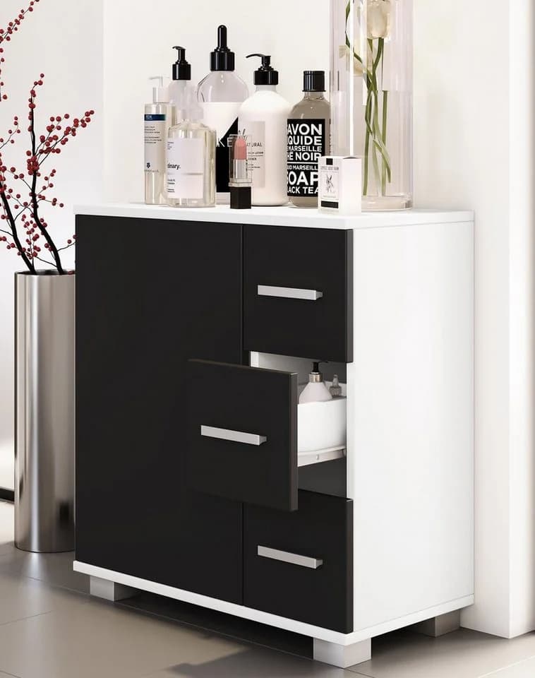 VCM Midischrank Zalo XL Schwarz Weiß Badschrank - Bild 4