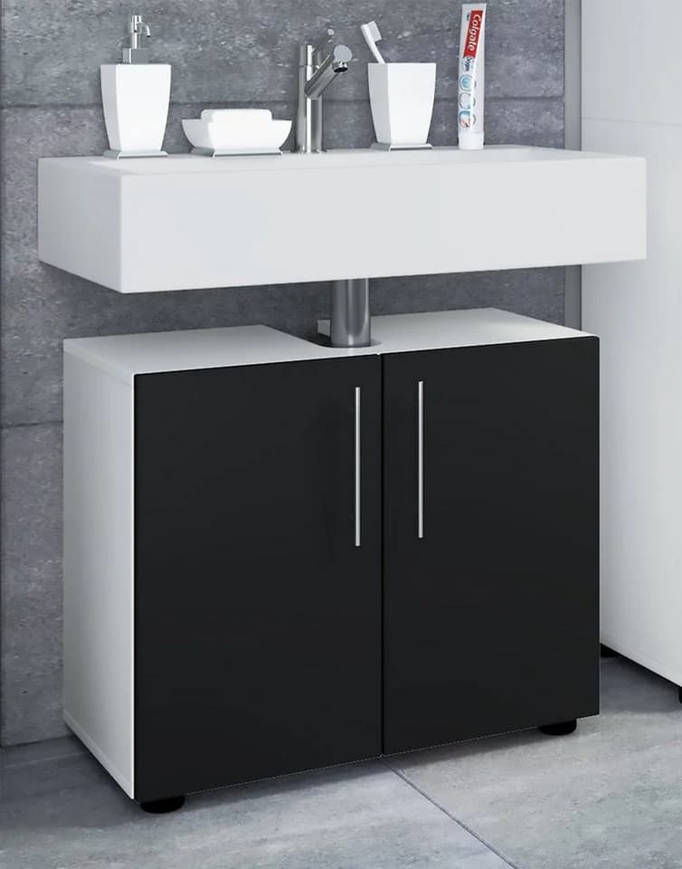 VCM Waschbeckenschrank Flandu ll 2-Türig Schwarz/Weiß Holz - Bild 4