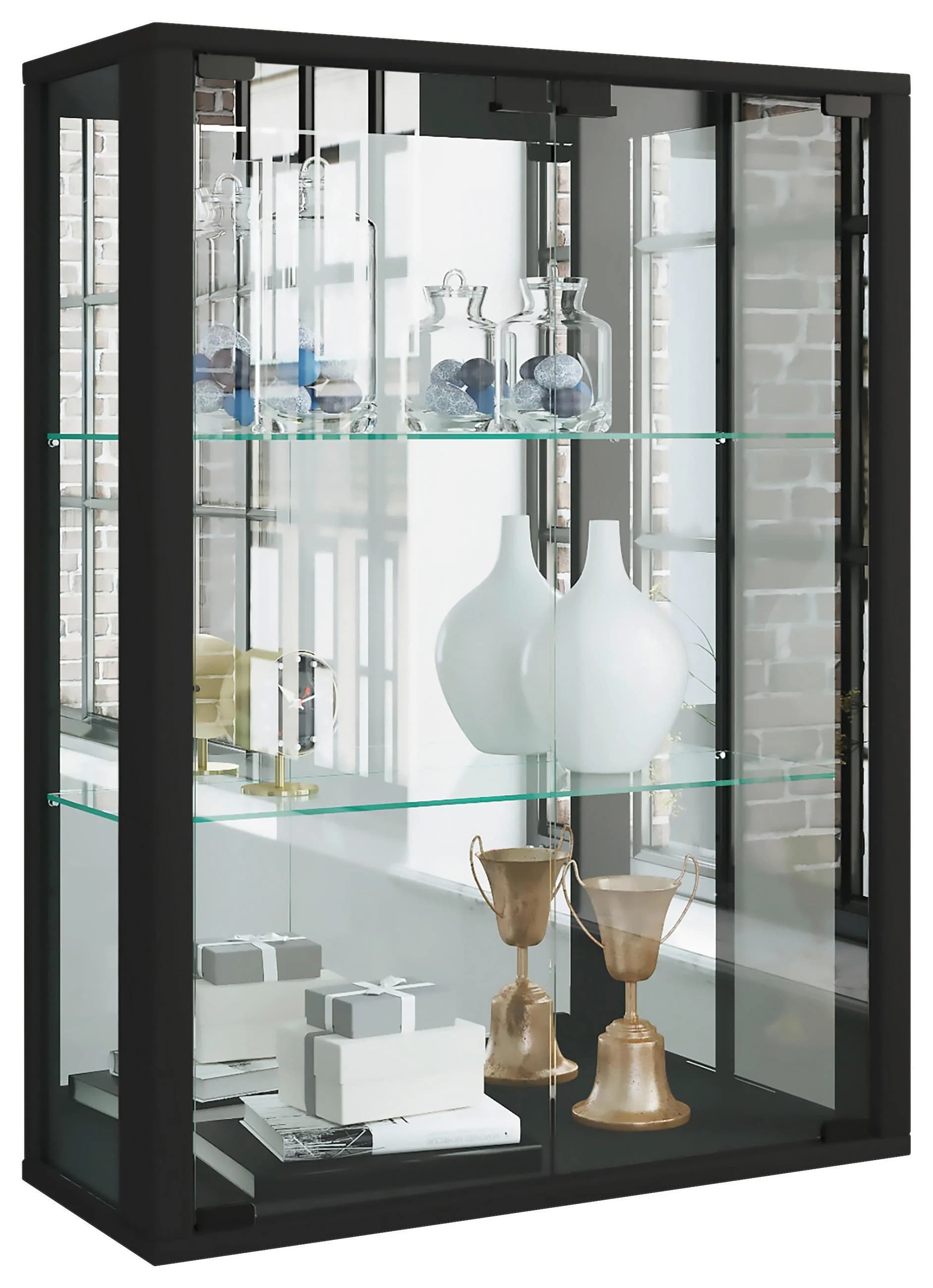 VCM Glasvitrine Hängevitrine Schwarz mit Spiegelrückwand - Bild 2