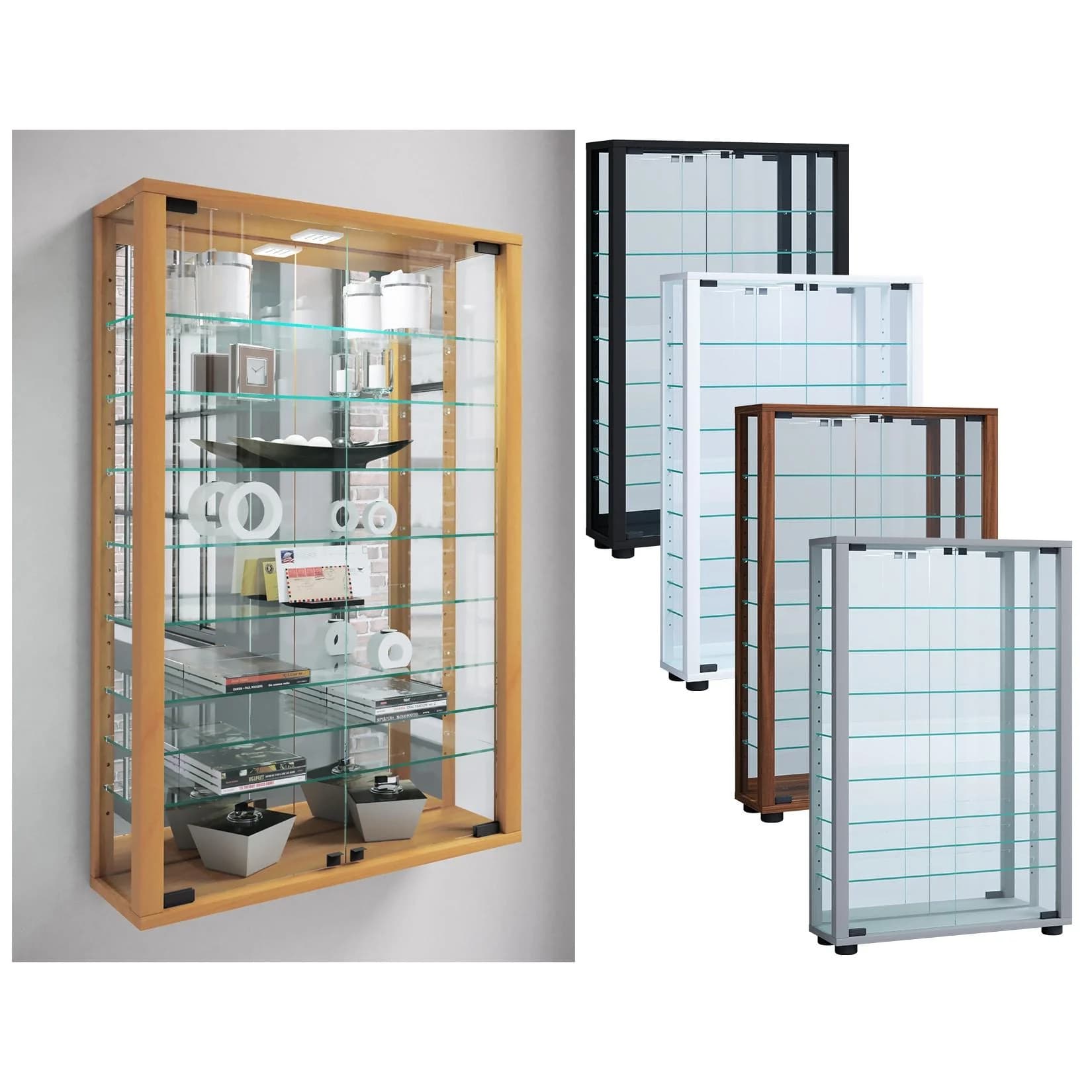 VCM Glasvitrine hängend mit ESG-Sicherheitsglas und Spiegelrückwand