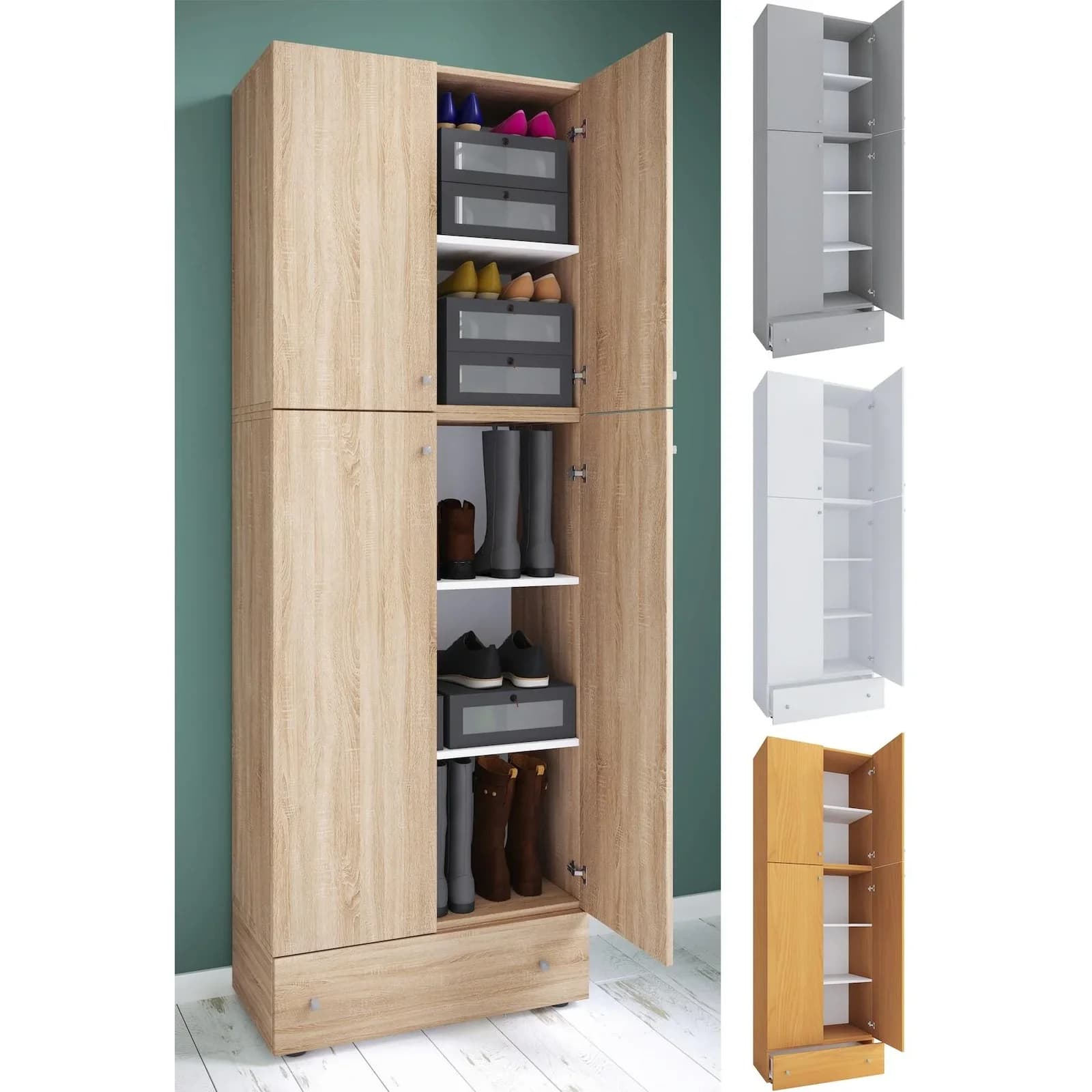 VCM Schuhschrank Lona XXL Weiß 5 Fächer Schublade