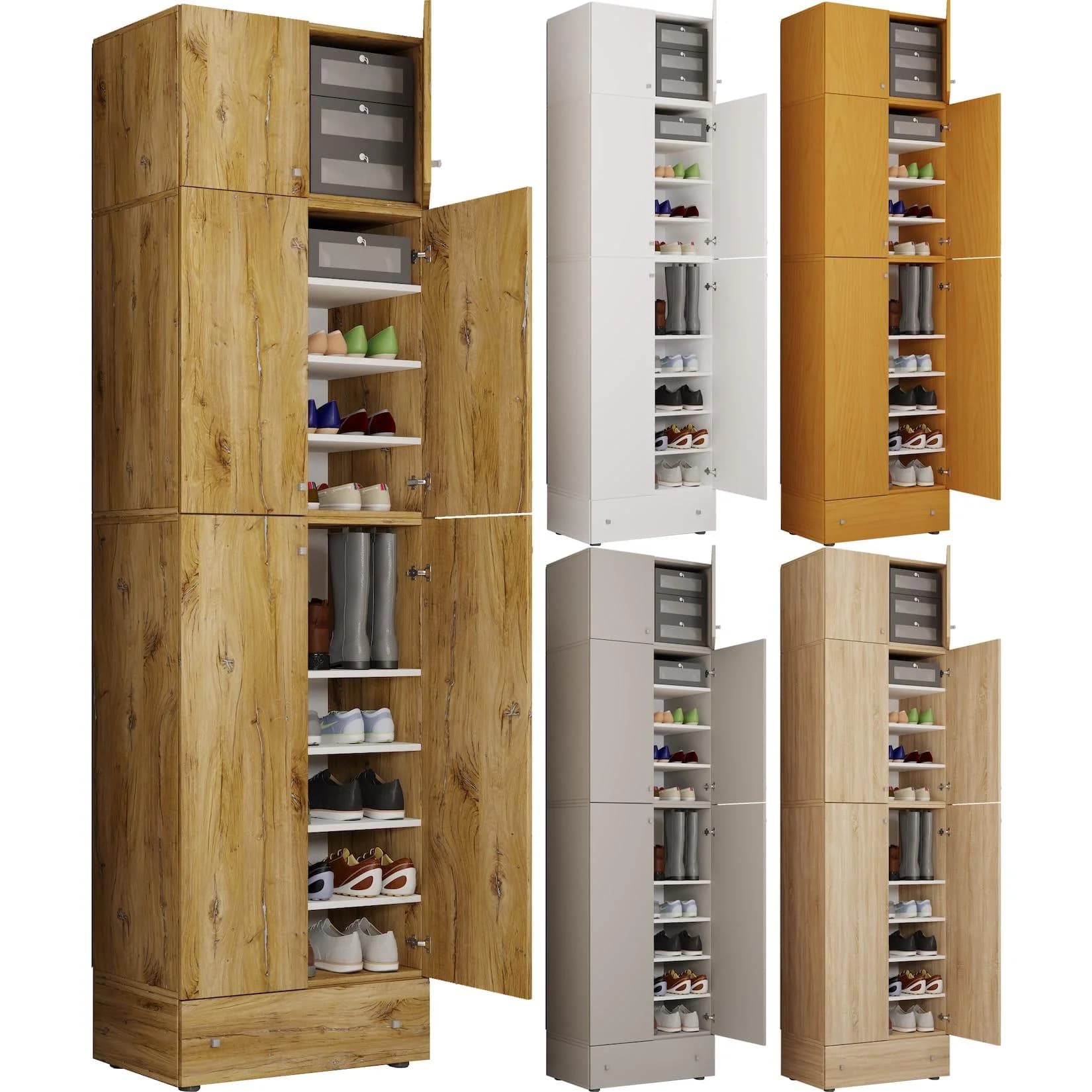 VCM Schuhschrank Lona XXL Braun Buche 9 Fächer Schublade