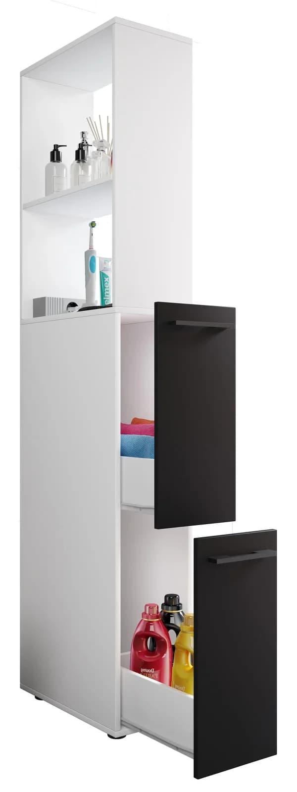 VCM Hochschrank Sadilo XL Nischenschrank Schwarz Weiß Badmöbel - Bild 2