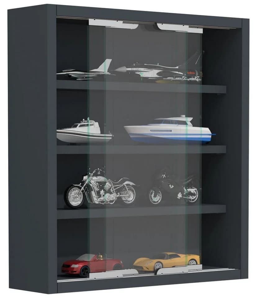 VCM Hängevitrine Agisa S Anthrazit mit Glas-Schiebetüren - Bild 2