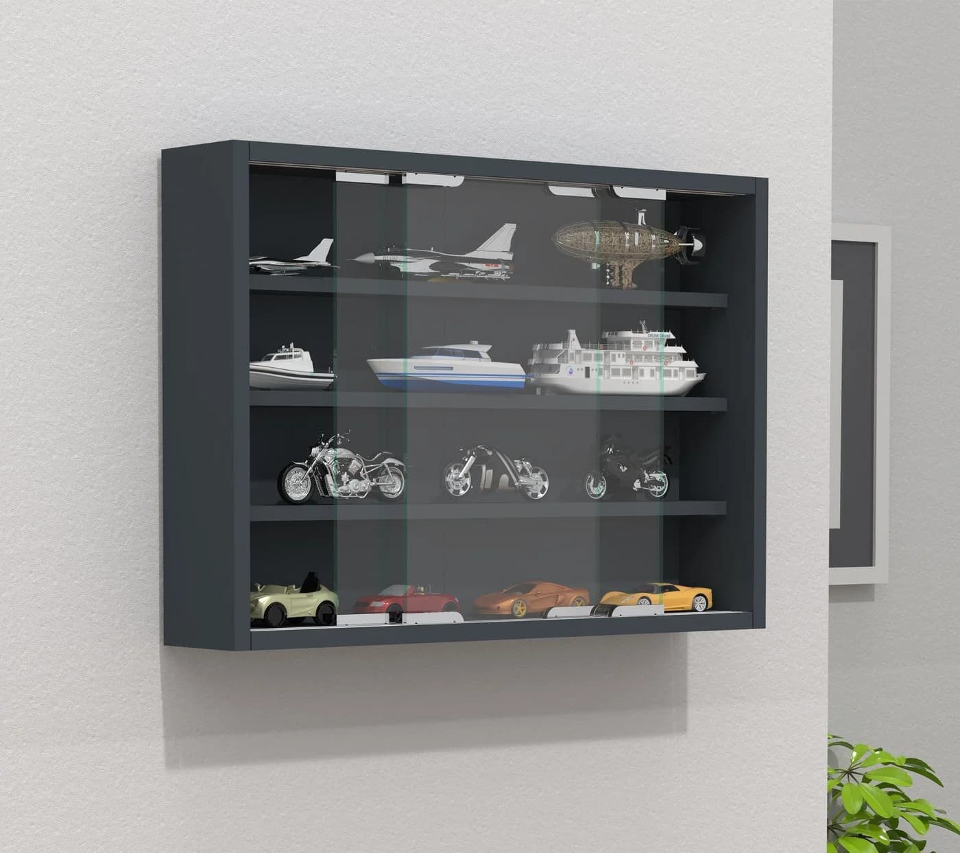 VCM Hängevitrine Agisa M Anthrazit Glas Schiebetüren Wandvitrine - Bild 4