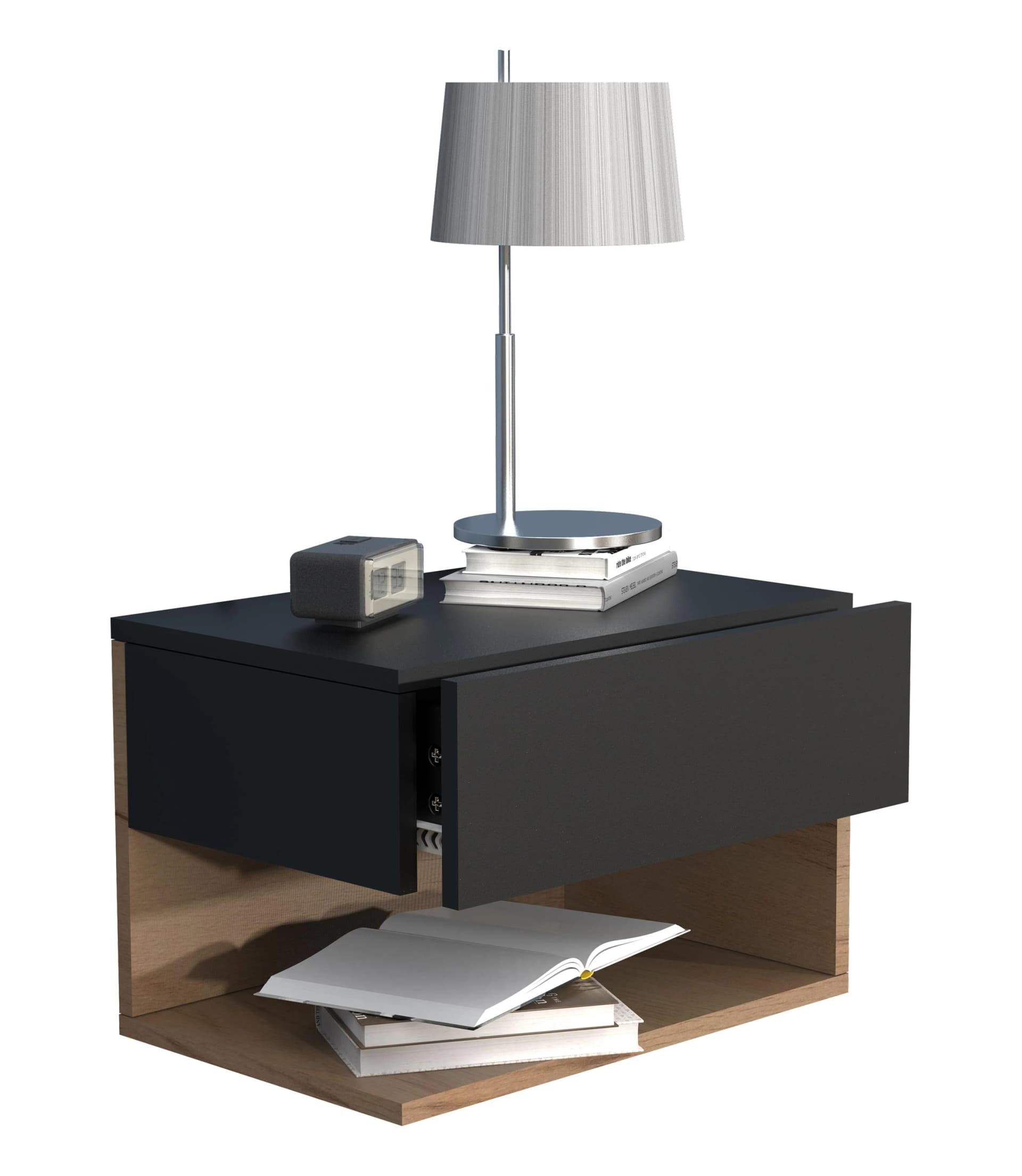 VCM Nachttisch Wandschublade Usal XL 45cm Braun/Schwarz