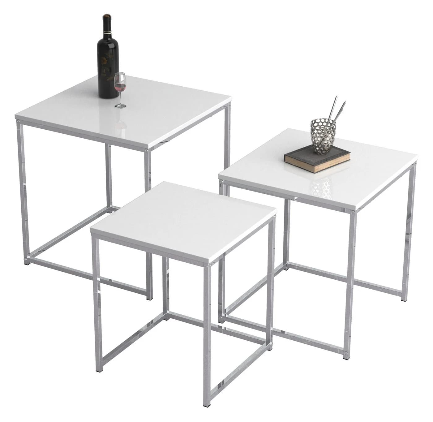 VCM 3-tlg. Tischset Weiß Metall MDF Couchtisch Set - Bild 3