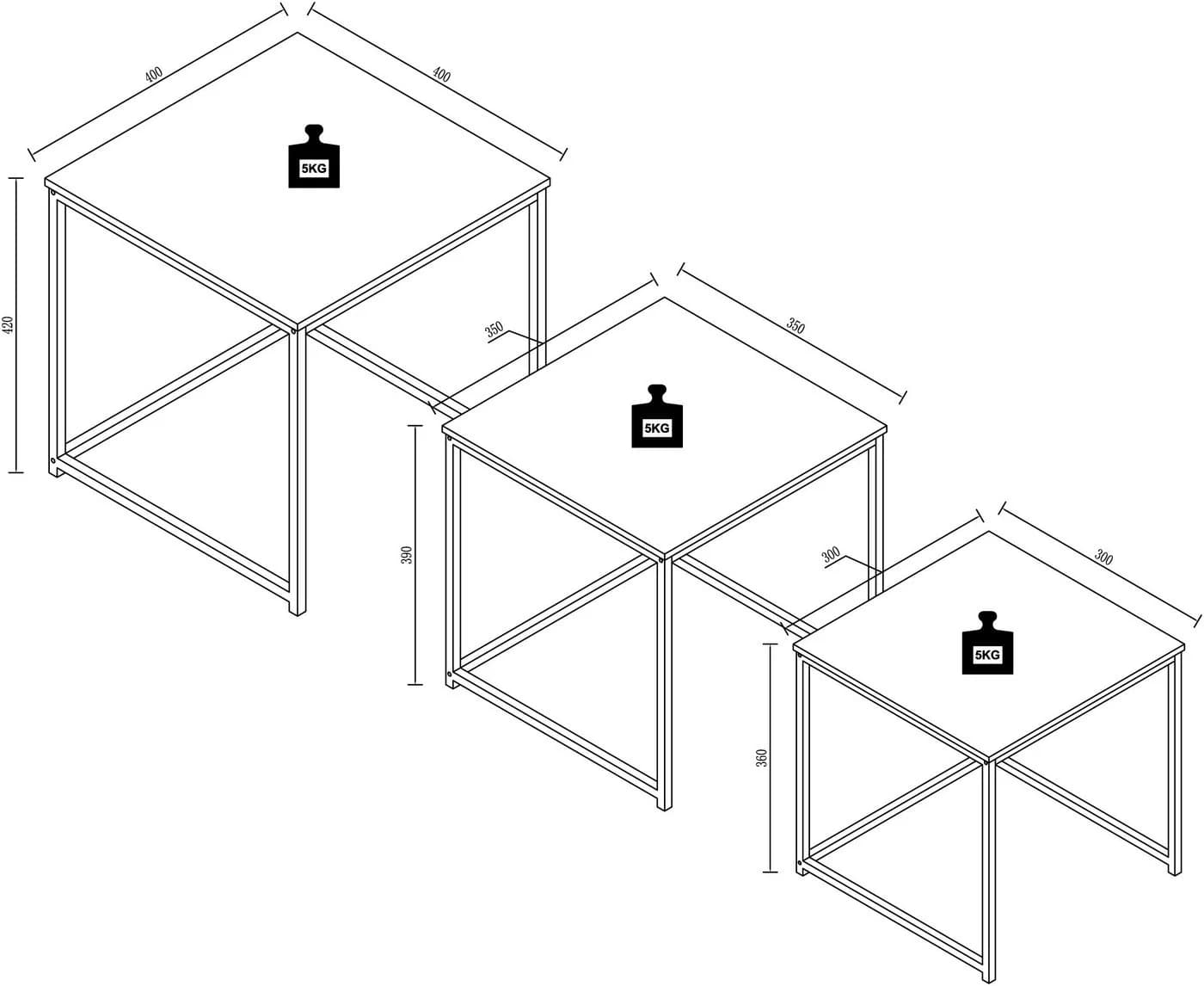 VCM 3-tlg. Tischset Weiß Metall MDF Couchtisch Set - Bild 5