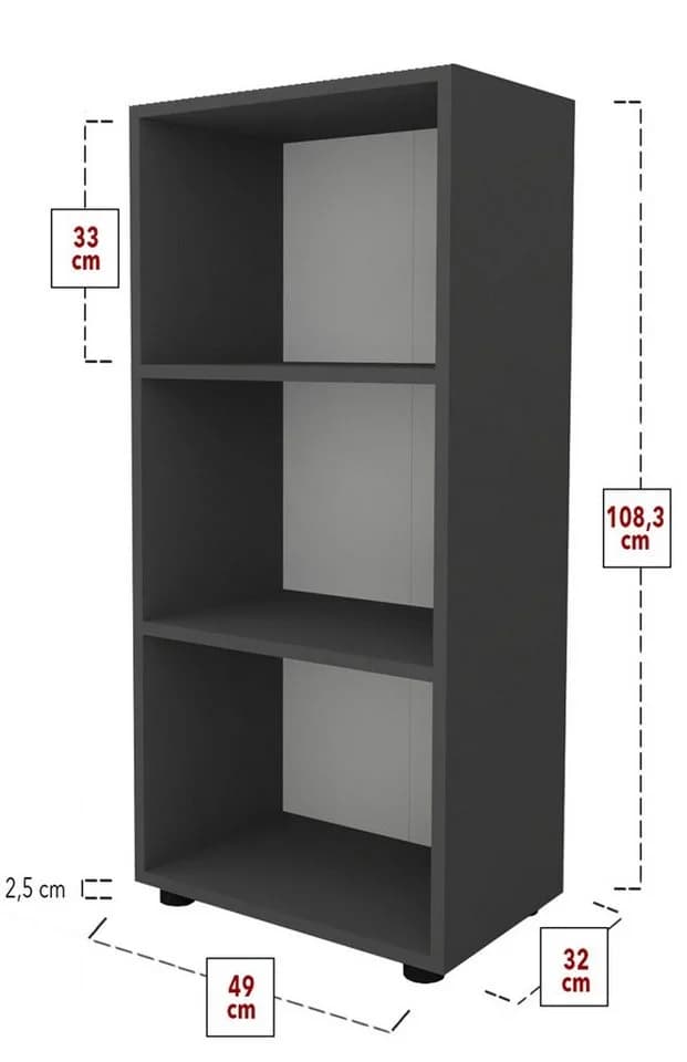 VCM Holzregal Ulas 3f Weiß Büroregal mit 3 Fächern - Bild 5