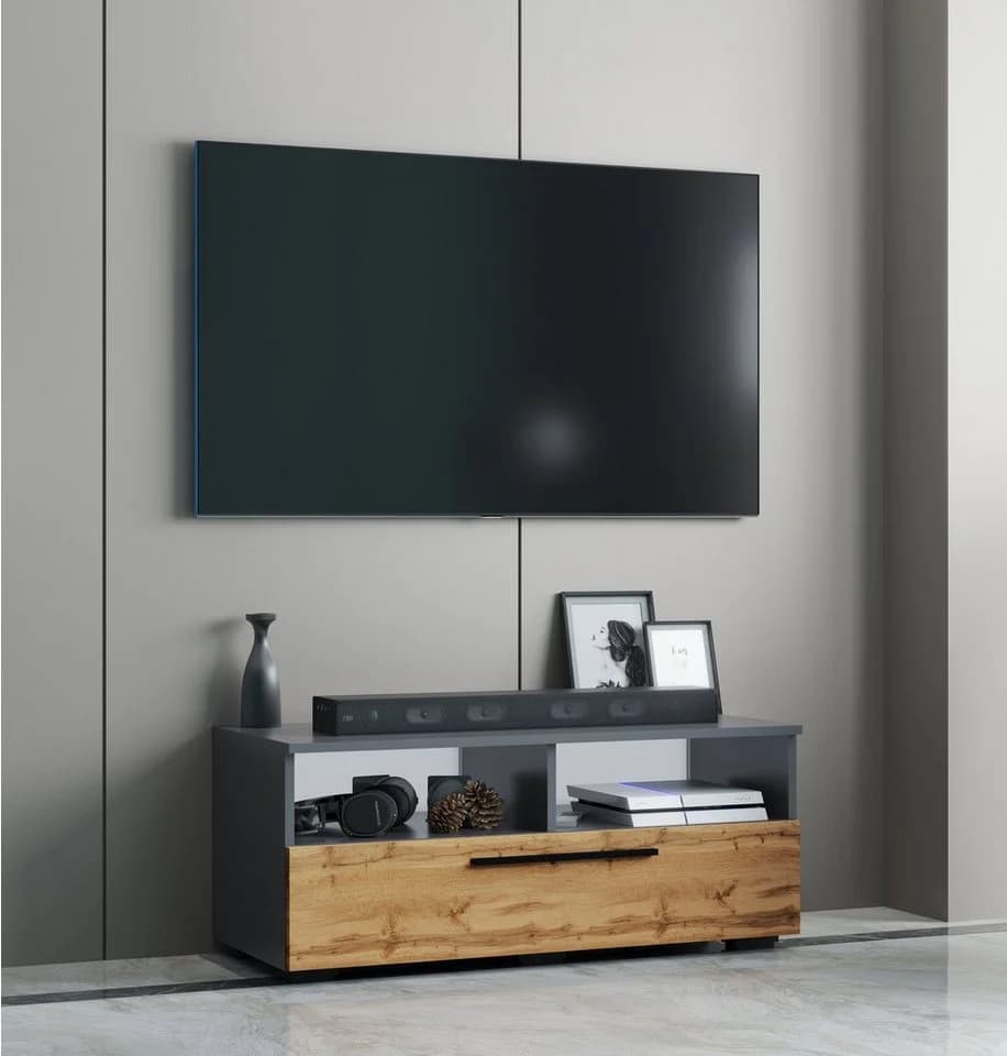 VCM TV-Lowboard Arila XL Holz Fernsehschrank Anthrazit Honig-Eiche - Bild 4