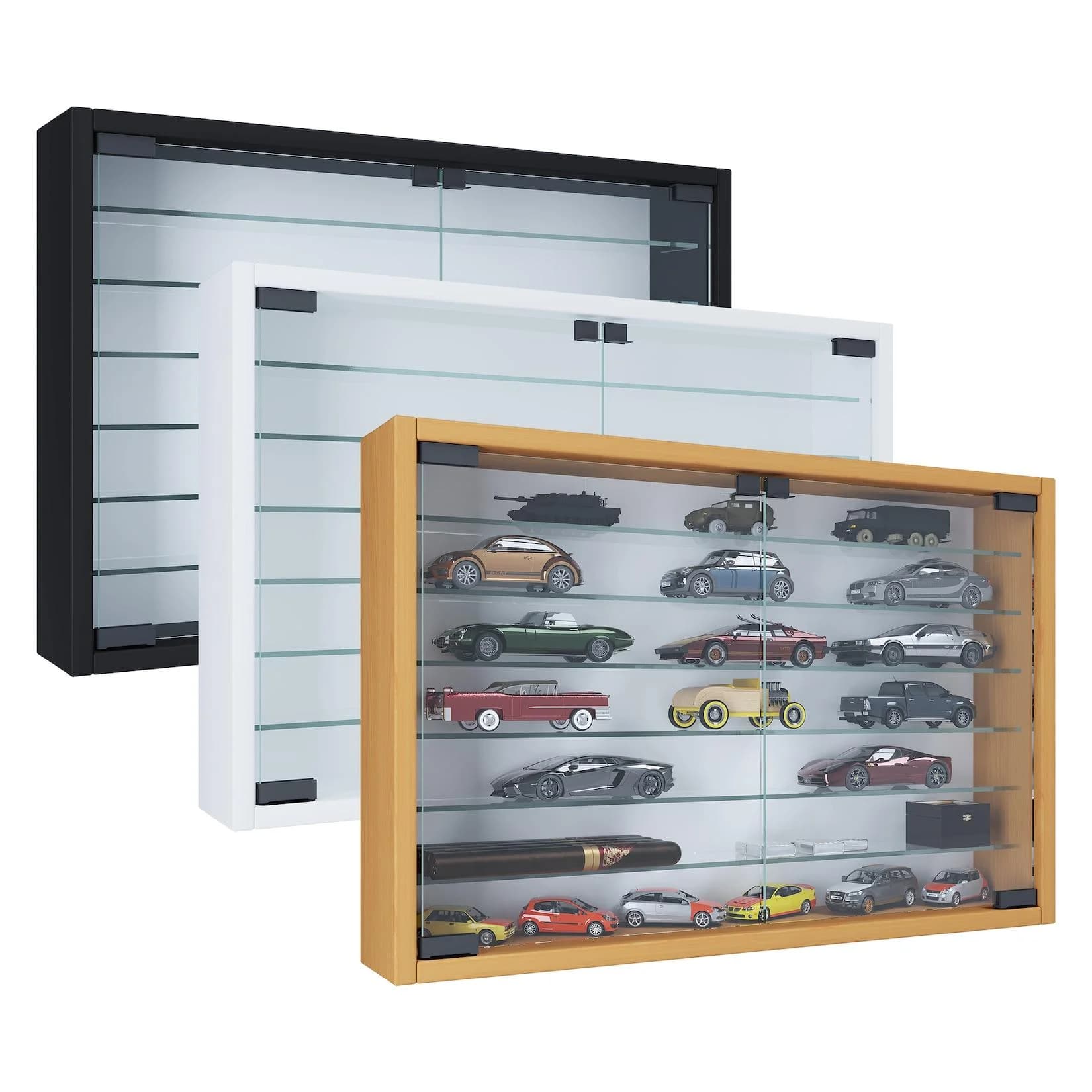 VCM Wandvitrine Mandosa XL Schwarz Glas 6 Fächer