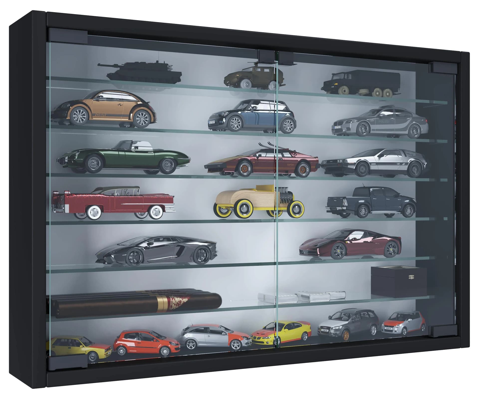VCM Wandvitrine Mandosa XL Schwarz Glas 6 Fächer - Bild 3