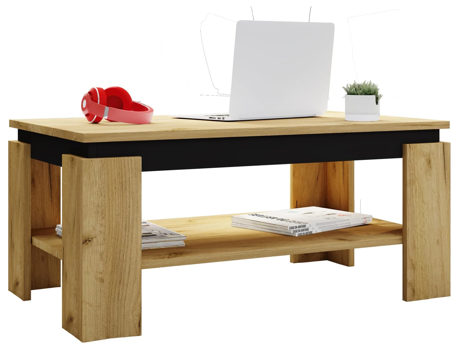 VCM Couchtisch Rolas Holz Schwarz Honig-Eiche Modern - Bild 2