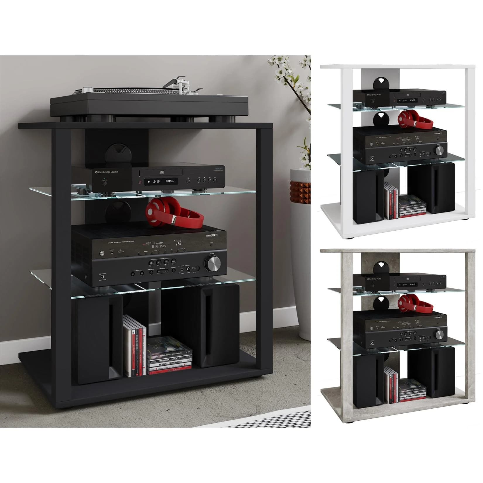 VCM Hifi Möbel Rack Folas Weiß Glasböden