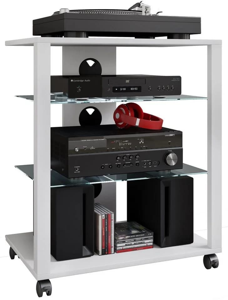 VCM Hifi Möbel Rack Folas Weiß mit Glasböden und Rollen - Bild 3