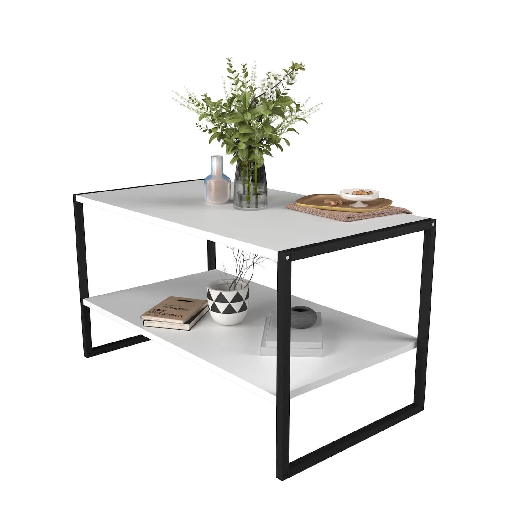 VCM Couchtisch Insasi L Weiß Industrie Style mit Ablagefach