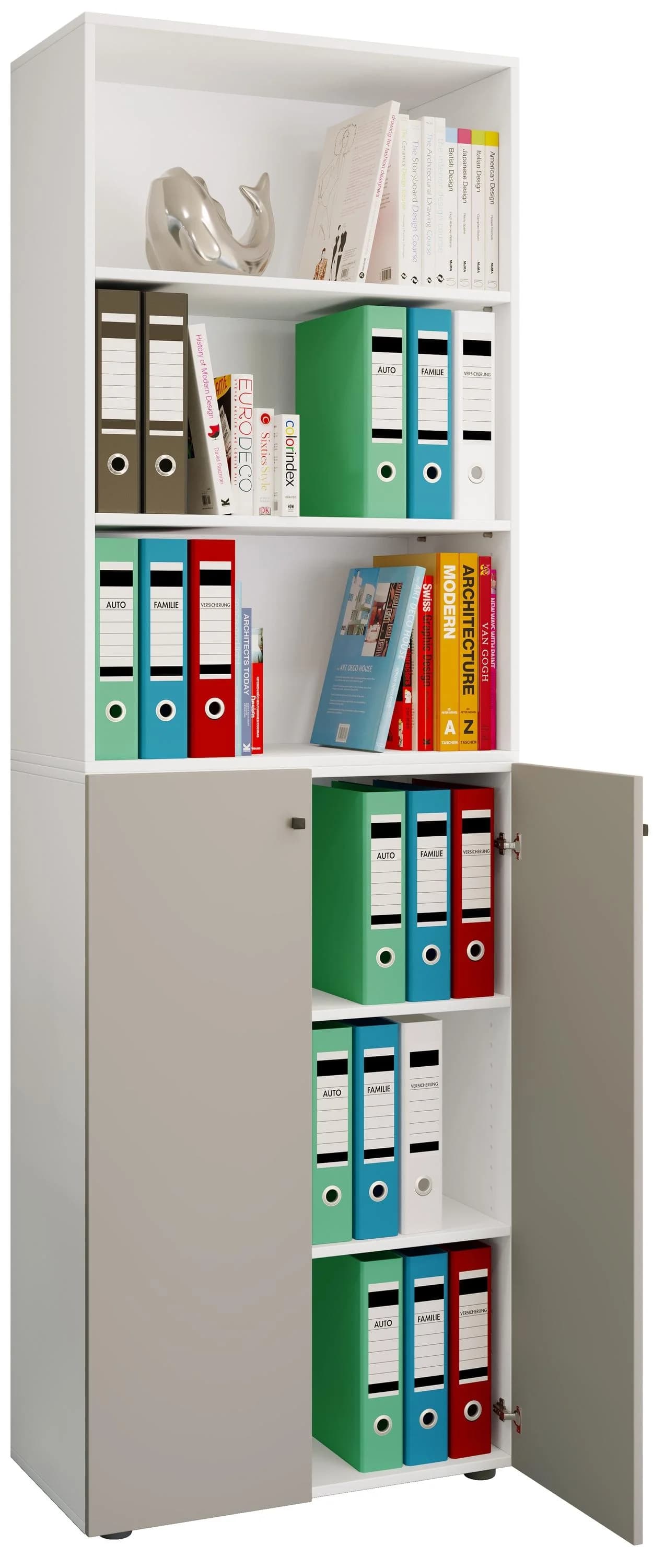 VCM Aktenschrank Lona 6fach Weiß Grau mit Drehtüren - Bild 2