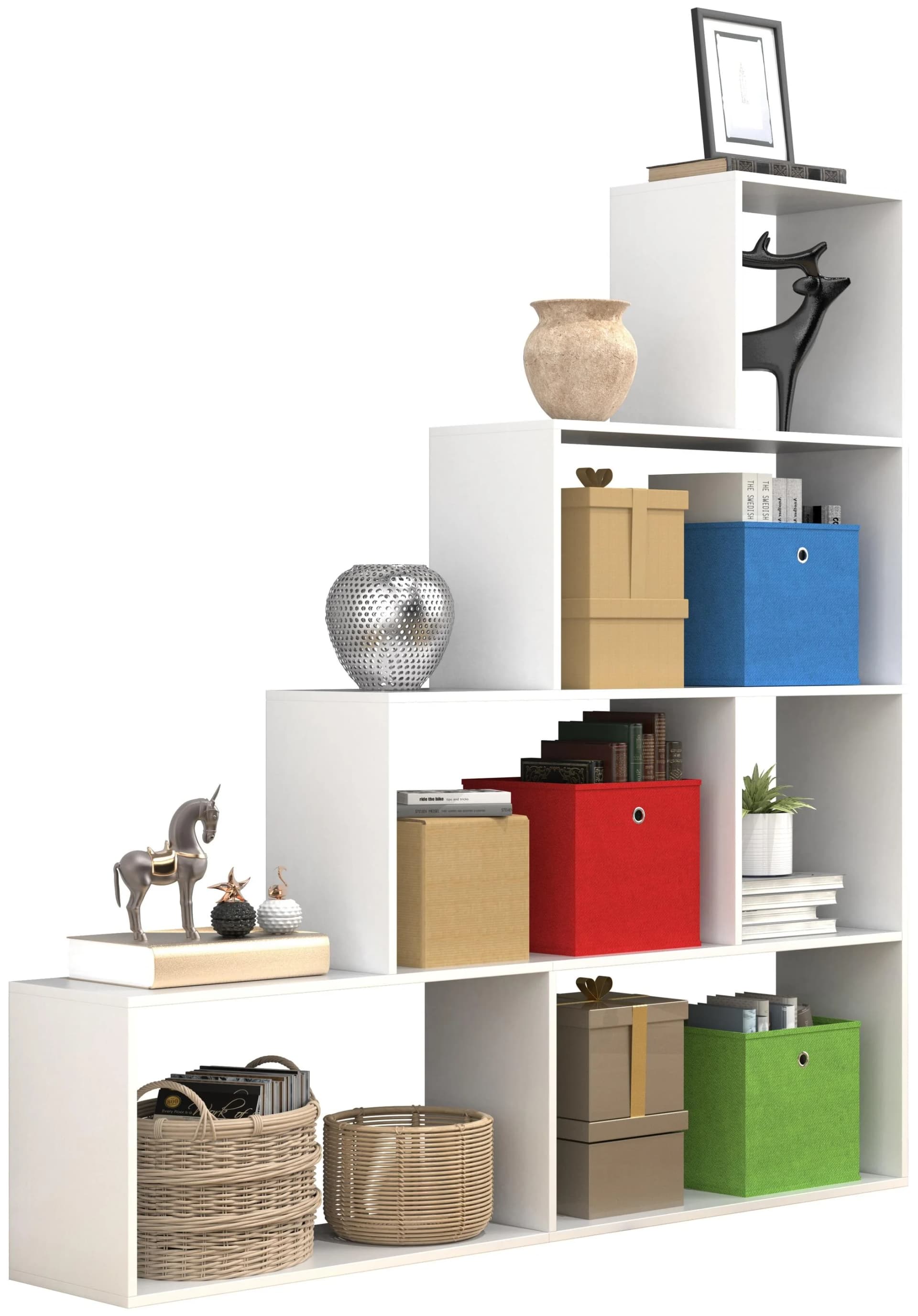 Weißes Treppenregal aus Holzwerkstoff für Wohnzimmer - Bild 3