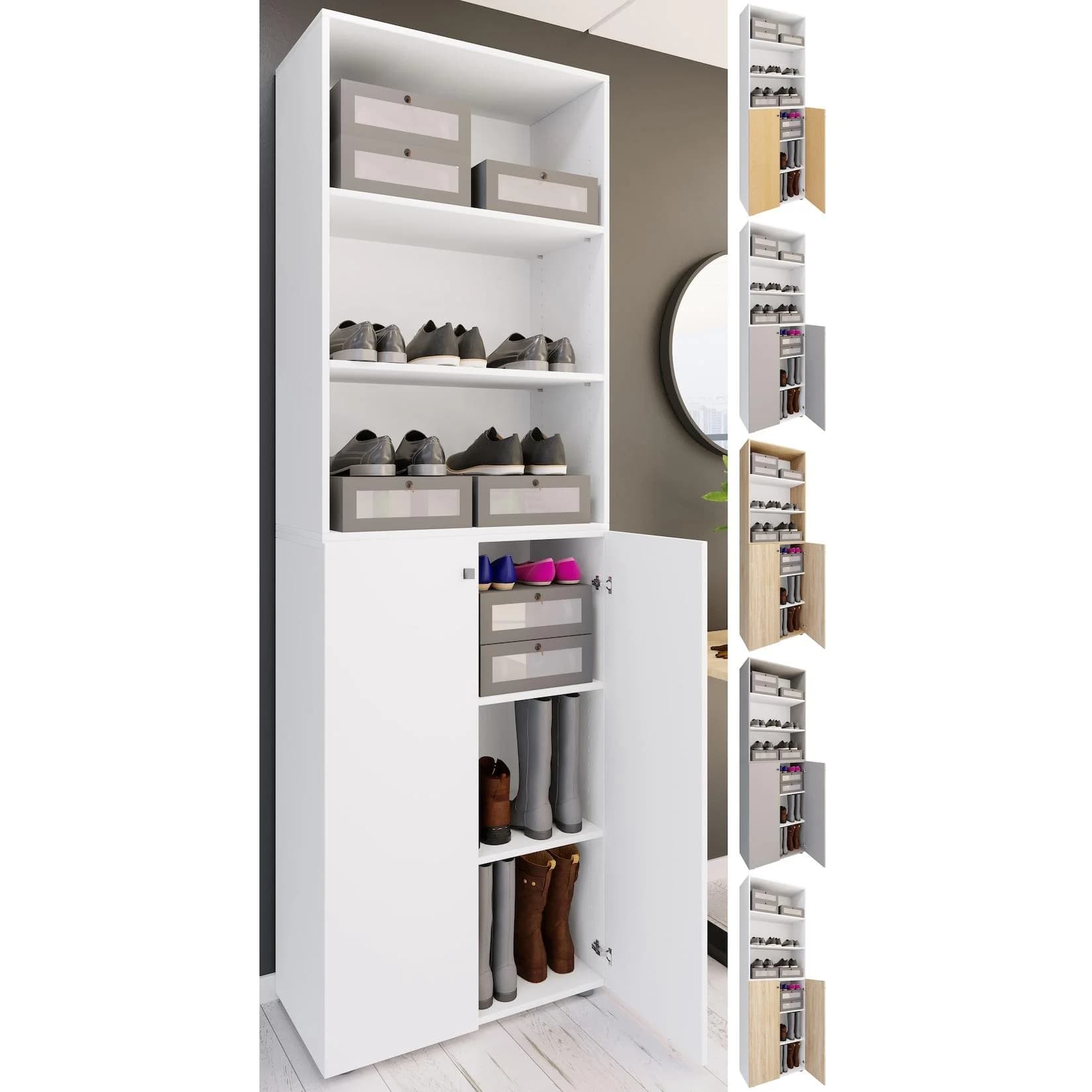 VCM Schuhschrank Lona XL 6-fach Braun/Weiß Holz