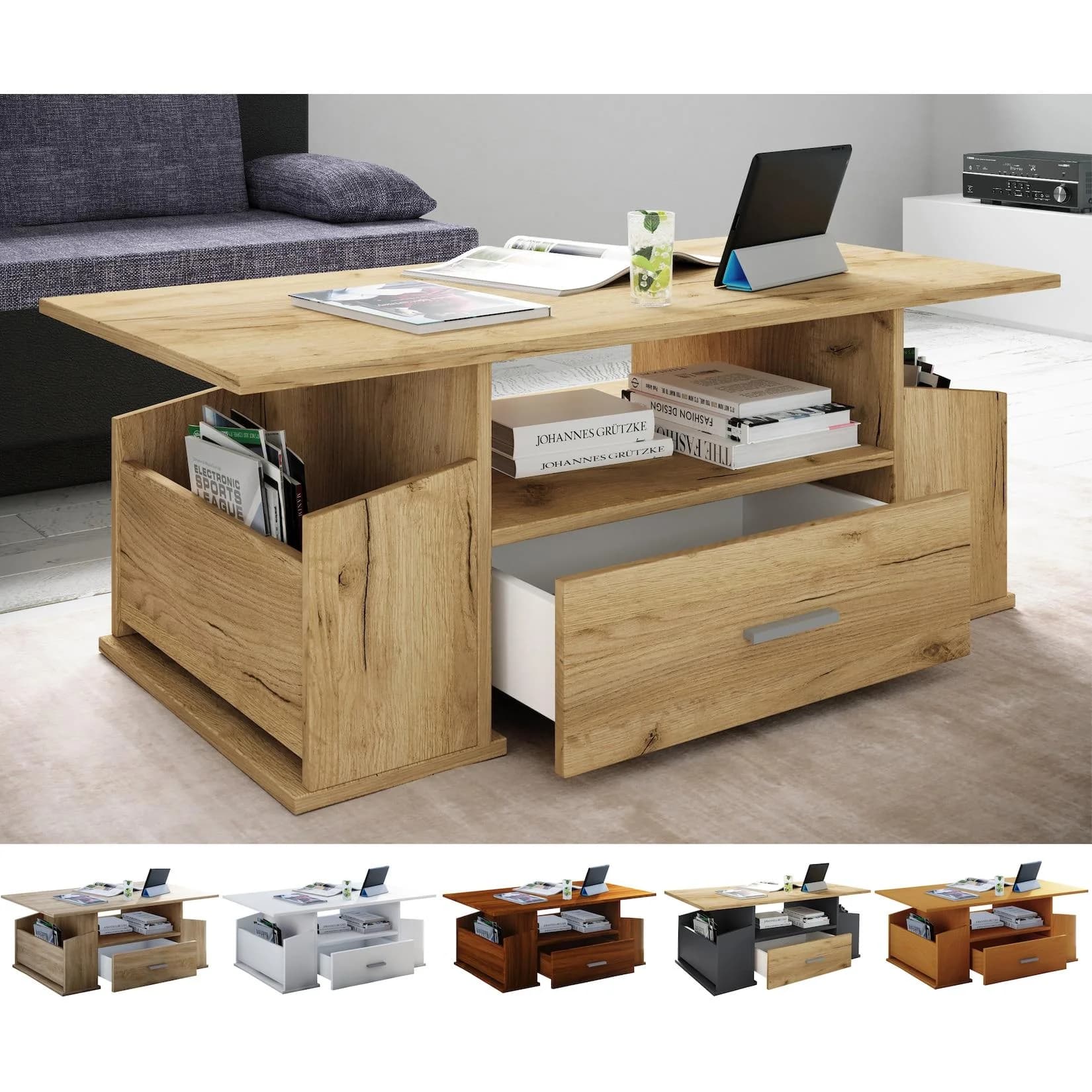 VCM Couchtisch Junata Honig-Eiche mit Schublade