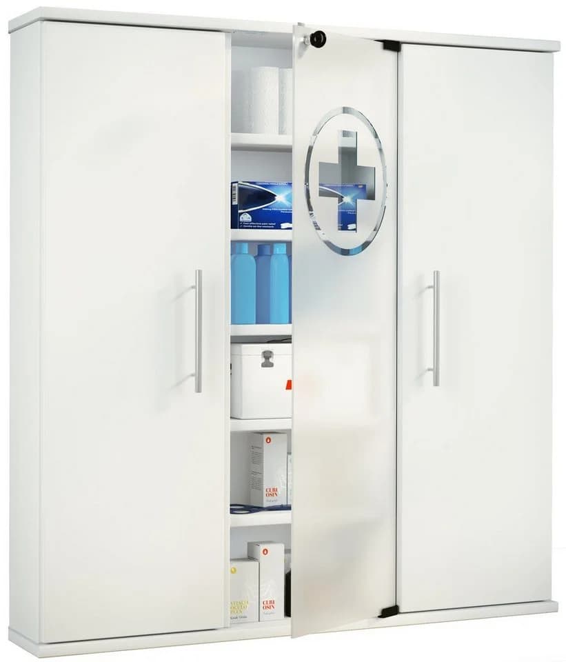VCM Medizinschrank Santila Weiß Abschließbar mit Glastür - Bild 3