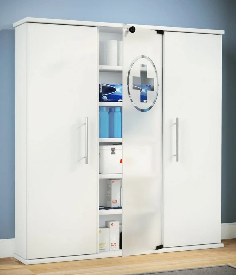 VCM Medizinschrank Santila Weiß Abschließbar mit Glastür - Bild 4