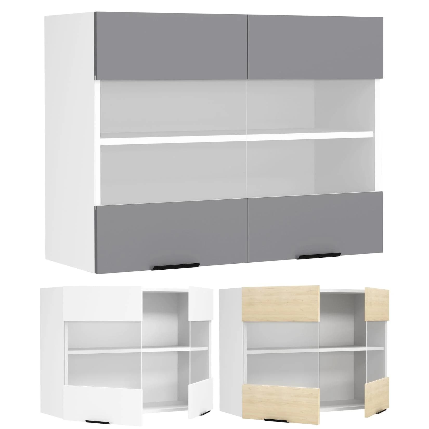 VCM Hängeschrank Küchenschrank 80cm Weiß Honig-Eiche Glas