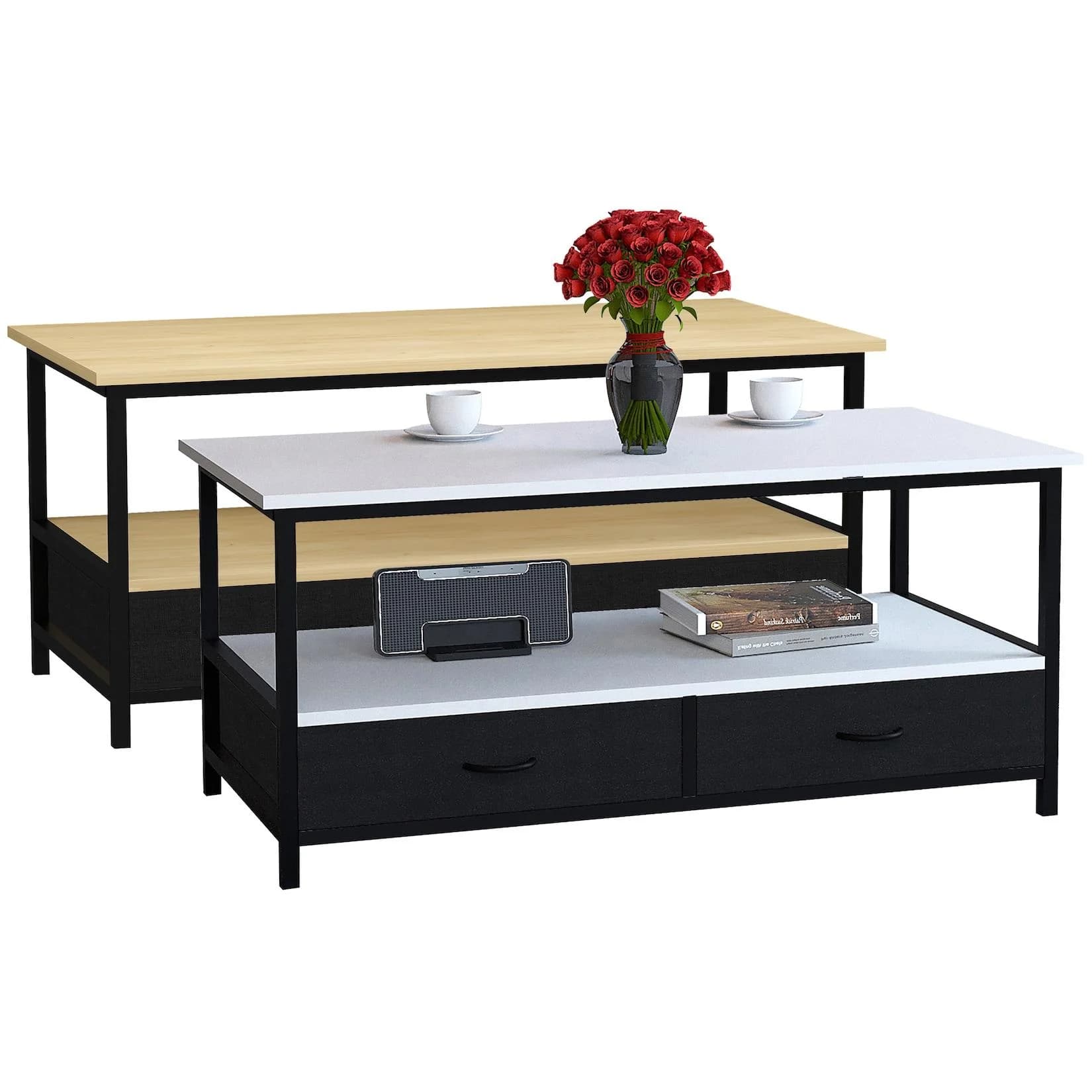 VCM Couchtisch Flonila Metall Holz mit Schubladen Braun