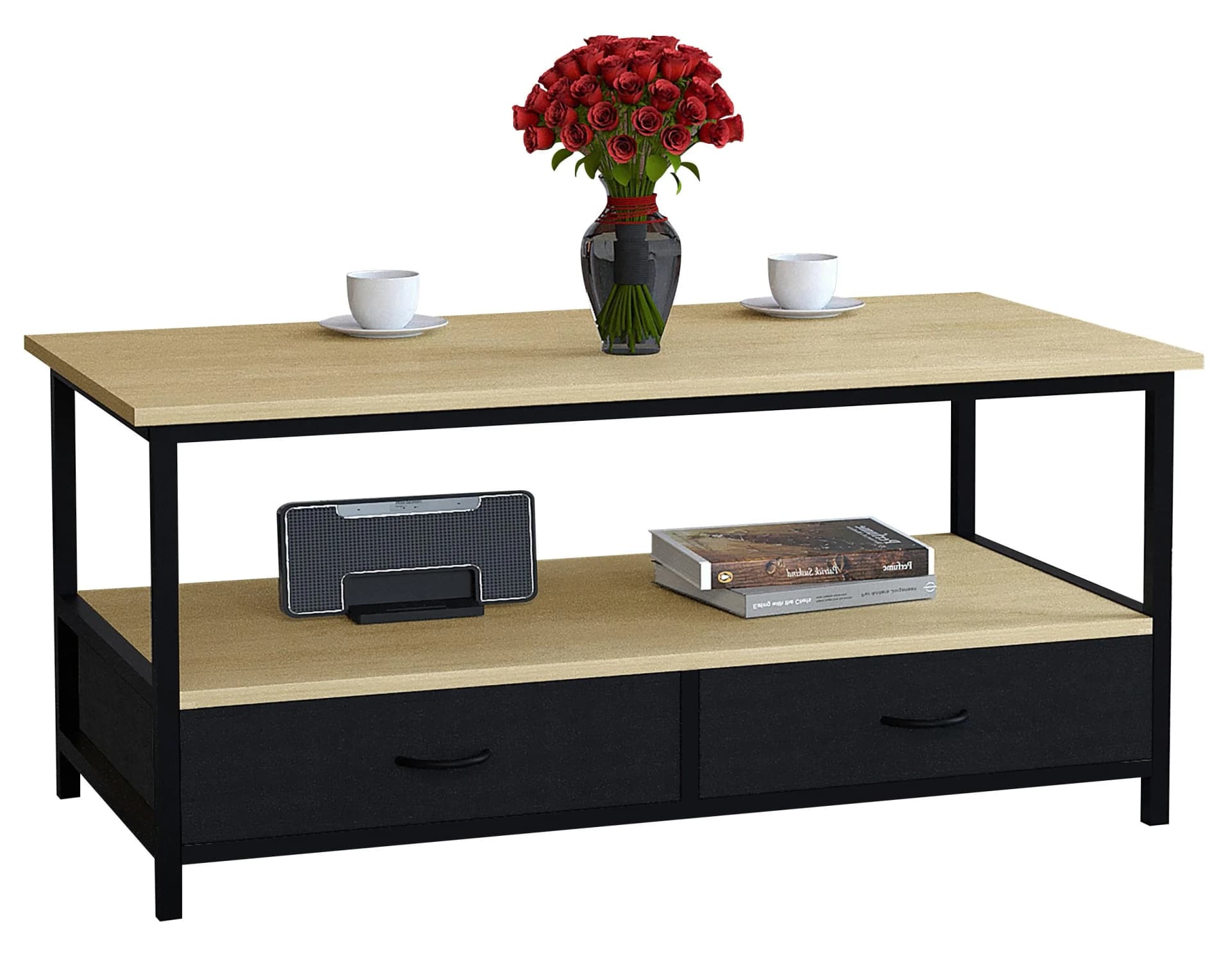 VCM Couchtisch Flonila Metall Holz mit Schubladen Braun - Bild 2