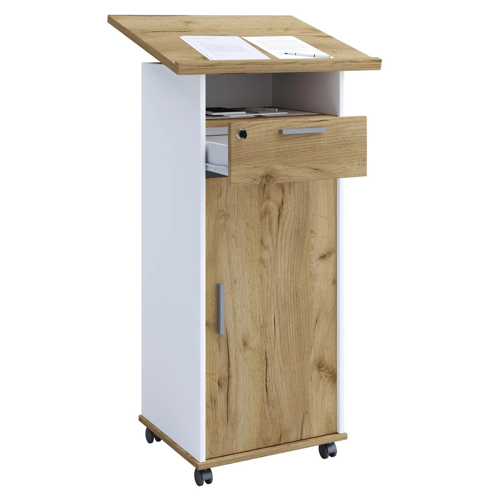 VCM Holz Stehpult Melta mit Rollen und Schublade