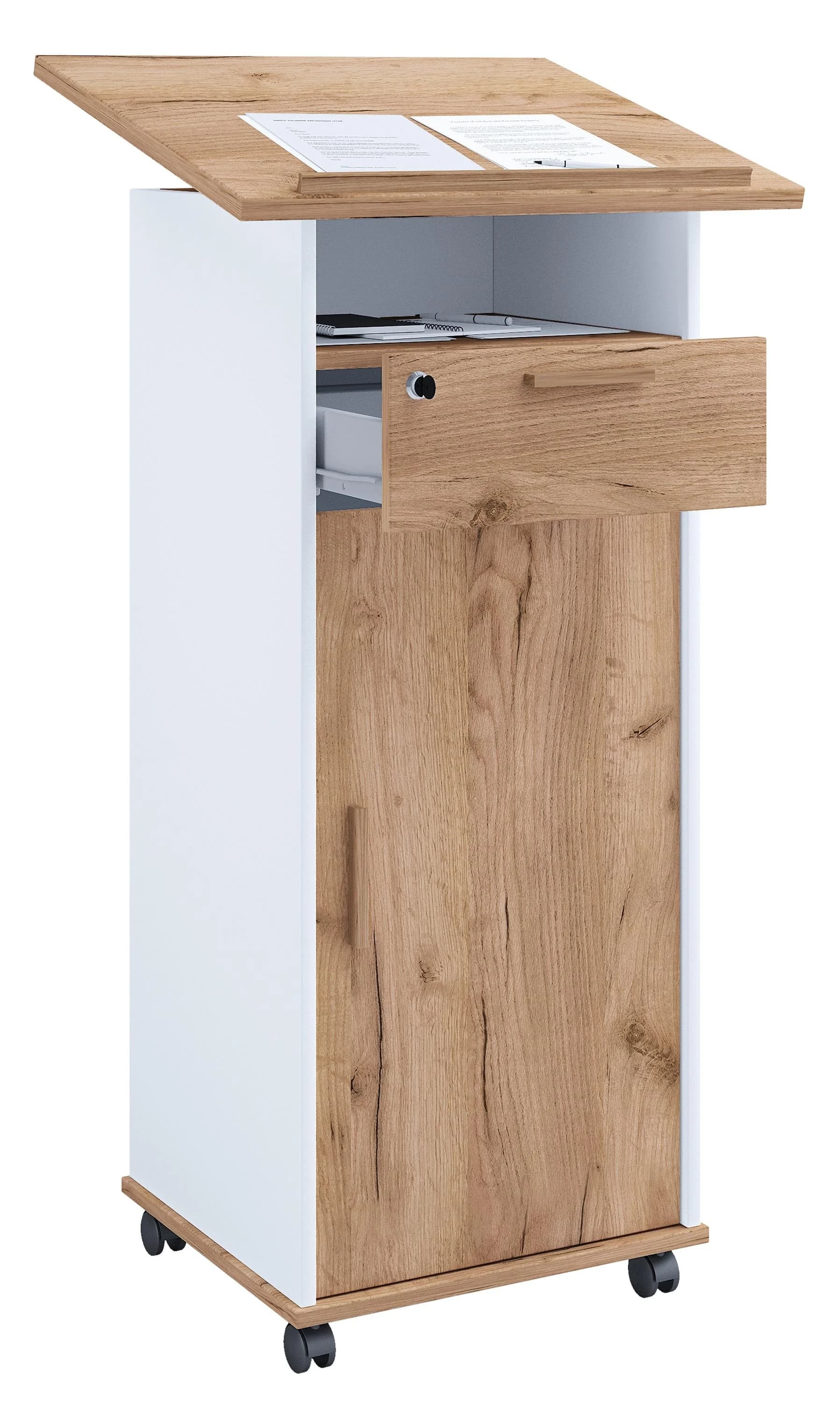 VCM Holz Stehpult Melta mit Rollen und Schublade - Bild 2
