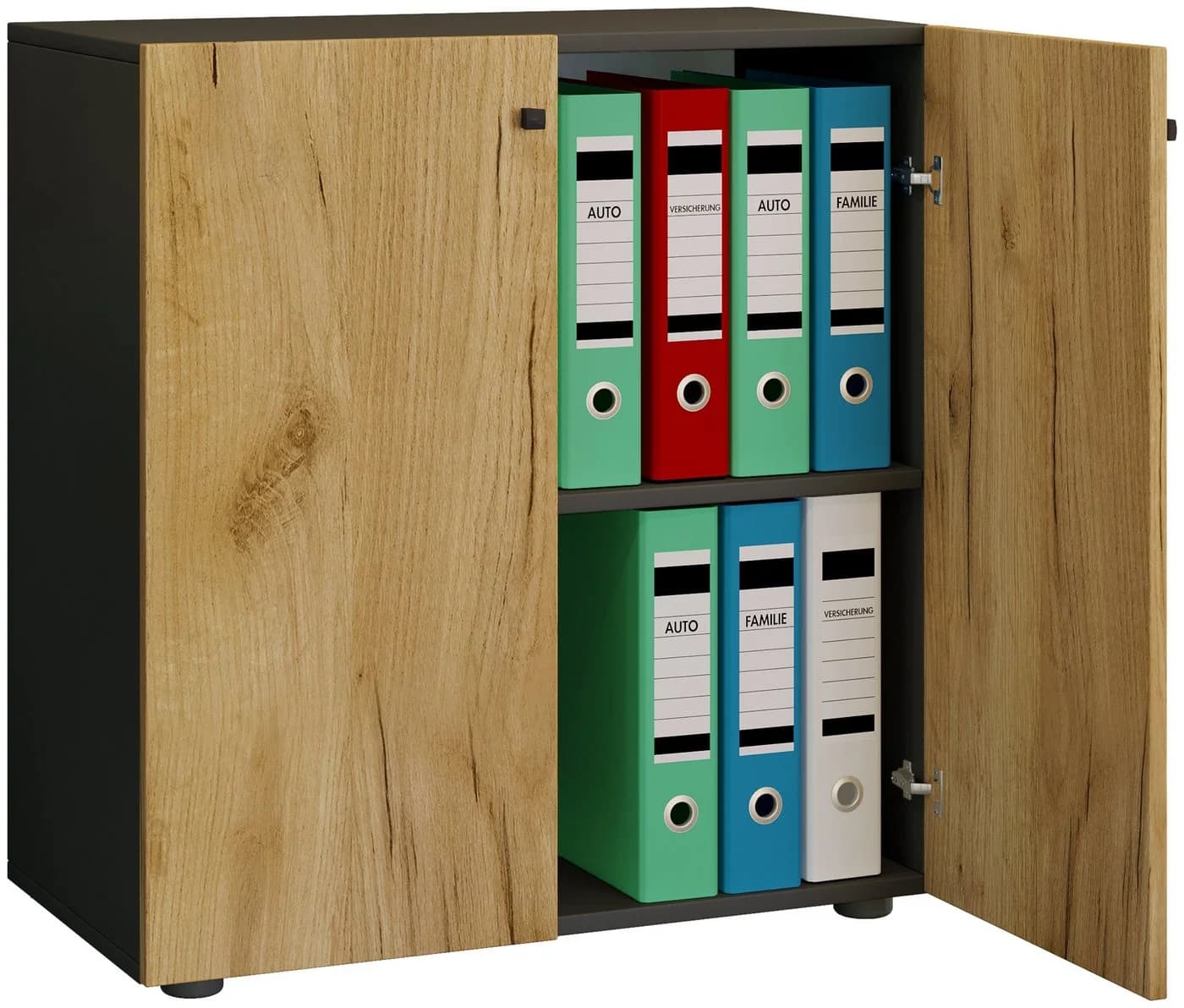 VCM Aktenschrank Lona 2fach mit Drehtüren Anthrazit Honigeiche - Bild 3