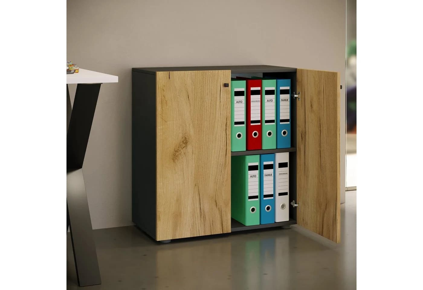 VCM Aktenschrank Lona 2fach mit Drehtüren Anthrazit Honigeiche - Bild 4